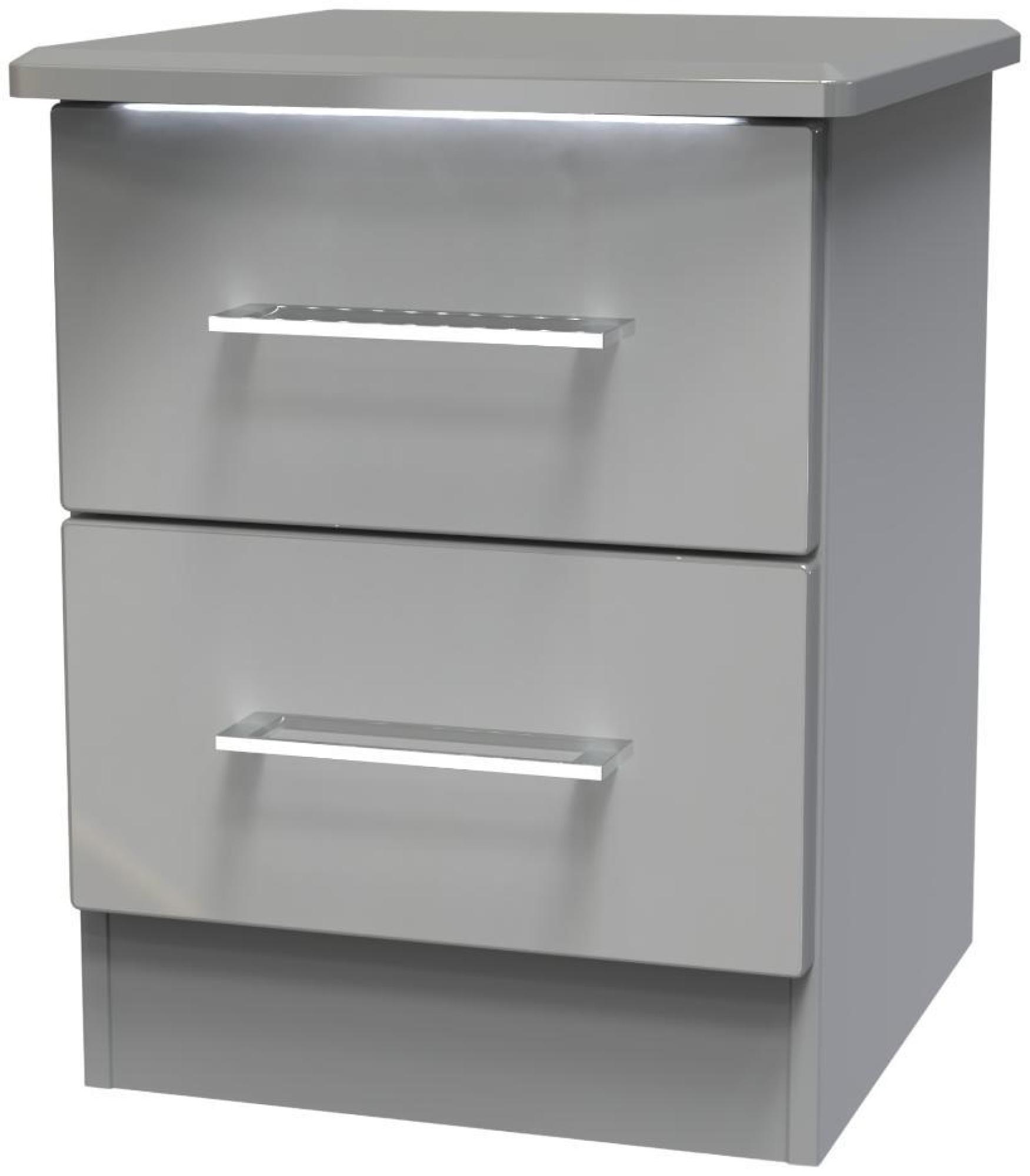 Product photograph of Paris Grey Gloss 2 Drawer Bedside Cabinet from Choice Furniture Superstore.