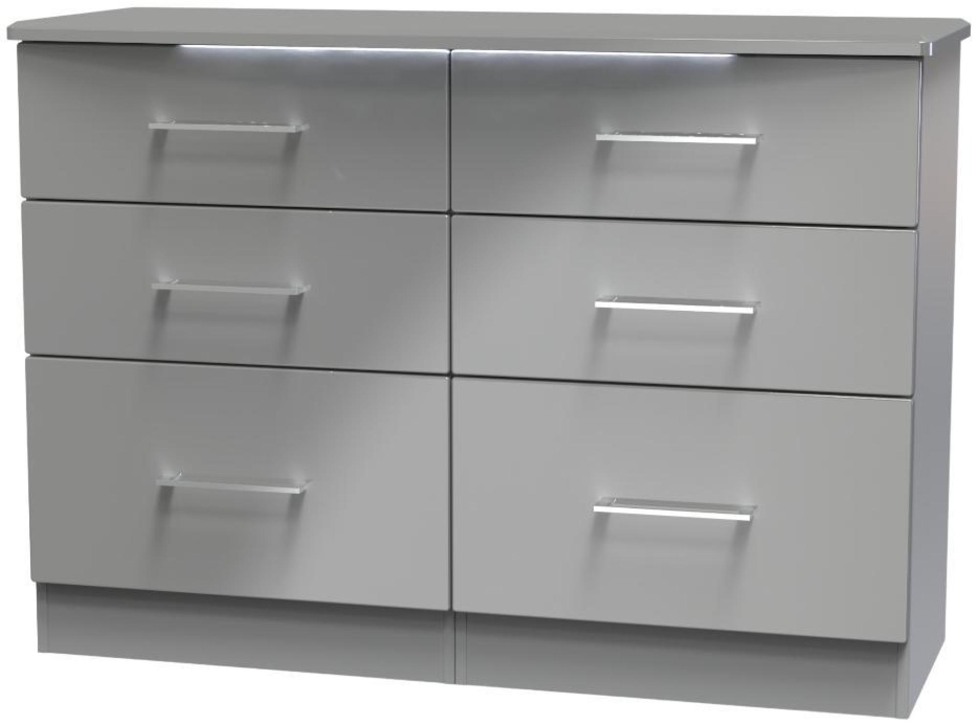 Product photograph of Paris Grey Gloss 6 Drawer Midi Chest from Choice Furniture Superstore.