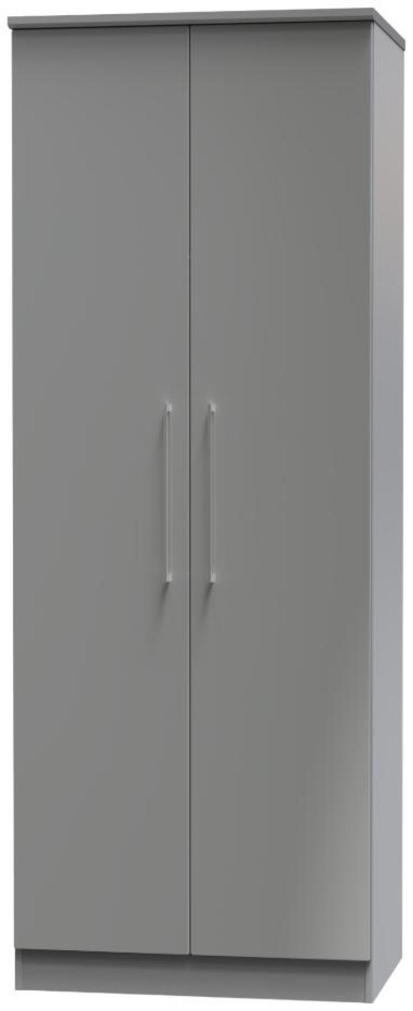 Product photograph of Paris Grey Gloss 2 Door Plain Tall Wardrobe from Choice Furniture Superstore.