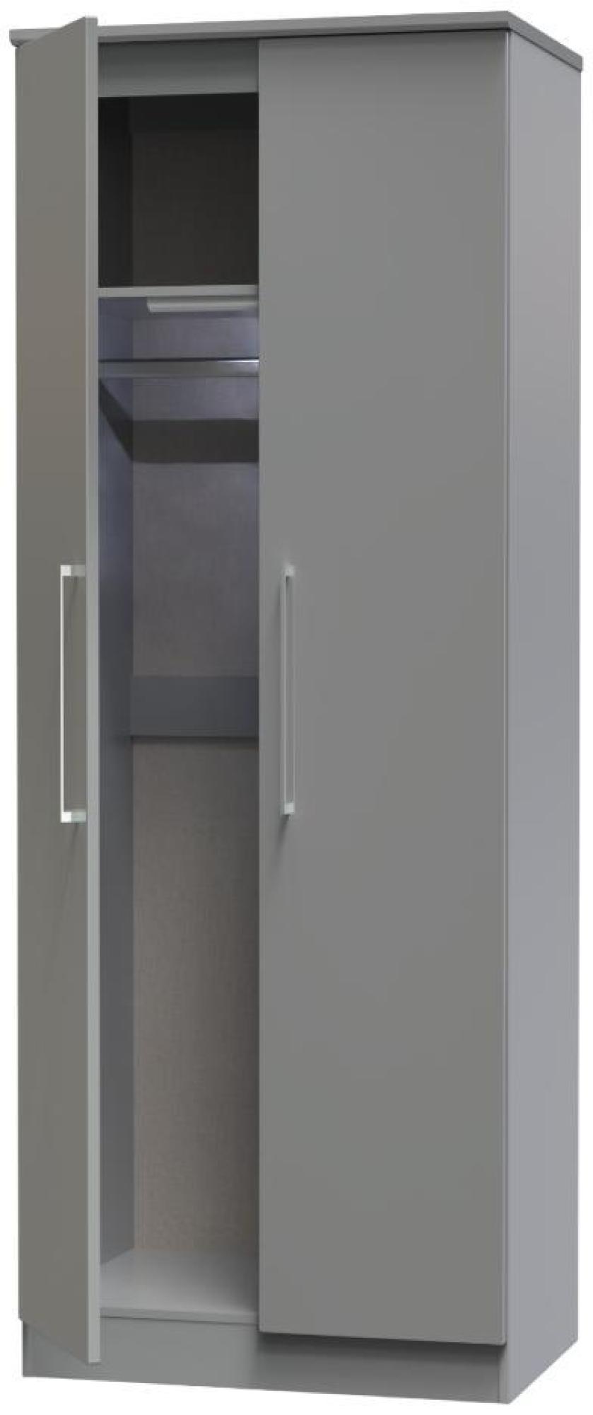 Product photograph of Paris Grey Gloss 2 Door Plain Tall Wardrobe from Choice Furniture Superstore.