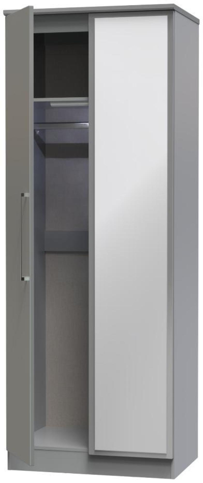 Product photograph of Paris Grey Gloss 2 Door Tall Wardrobe - 1 Mirror from Choice Furniture Superstore.