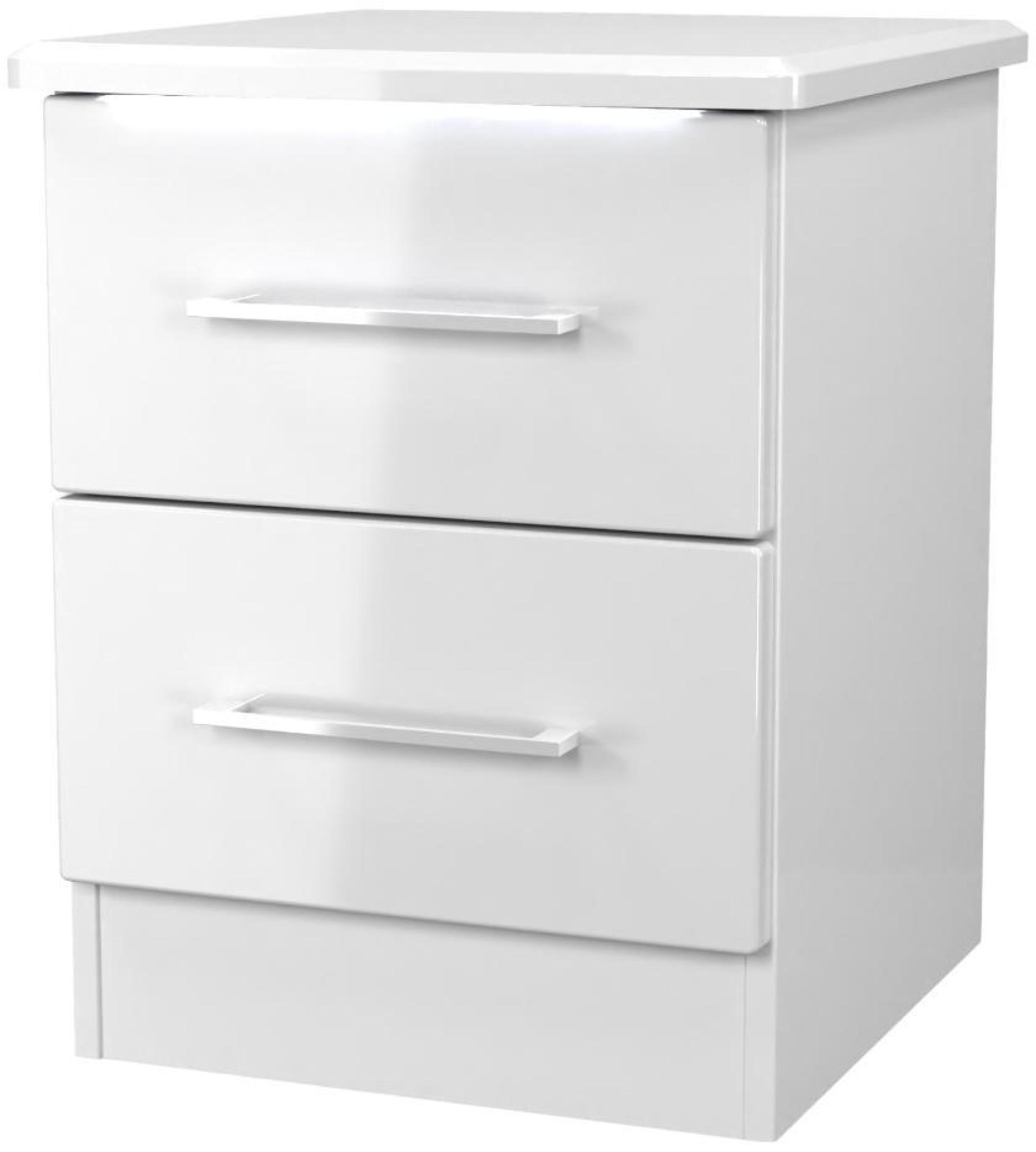 Product photograph of Paris White Gloss 2 Drawer Bedside Cabinet from Choice Furniture Superstore.