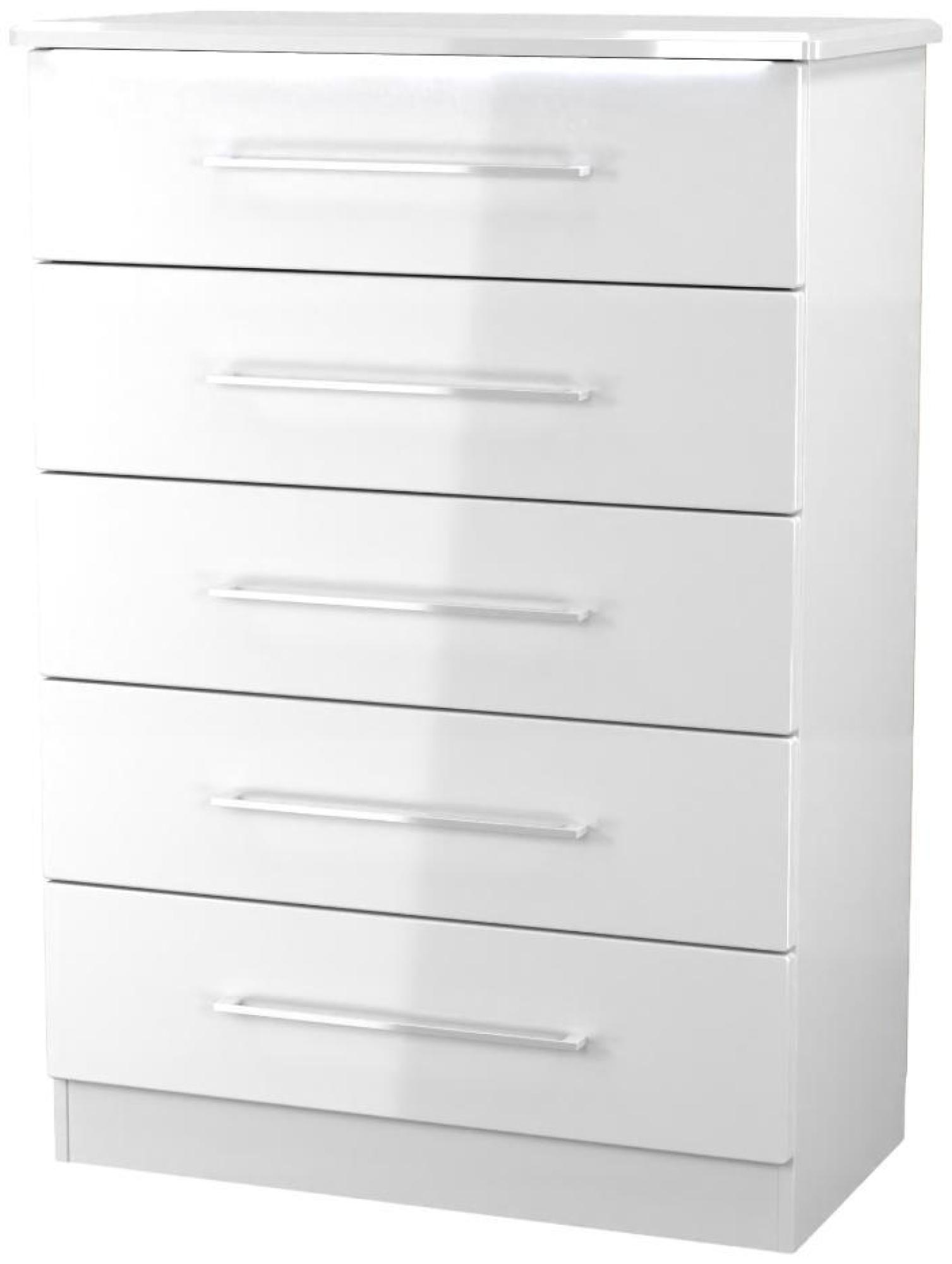 Product photograph of Paris White Gloss 5 Drawer Chest from Choice Furniture Superstore.