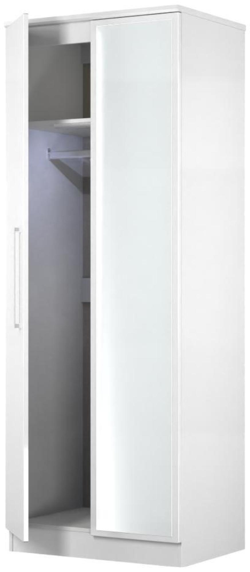 Product photograph of Paris White Gloss 2 Door Tall Wardrobe - 1 Mirror from Choice Furniture Superstore.