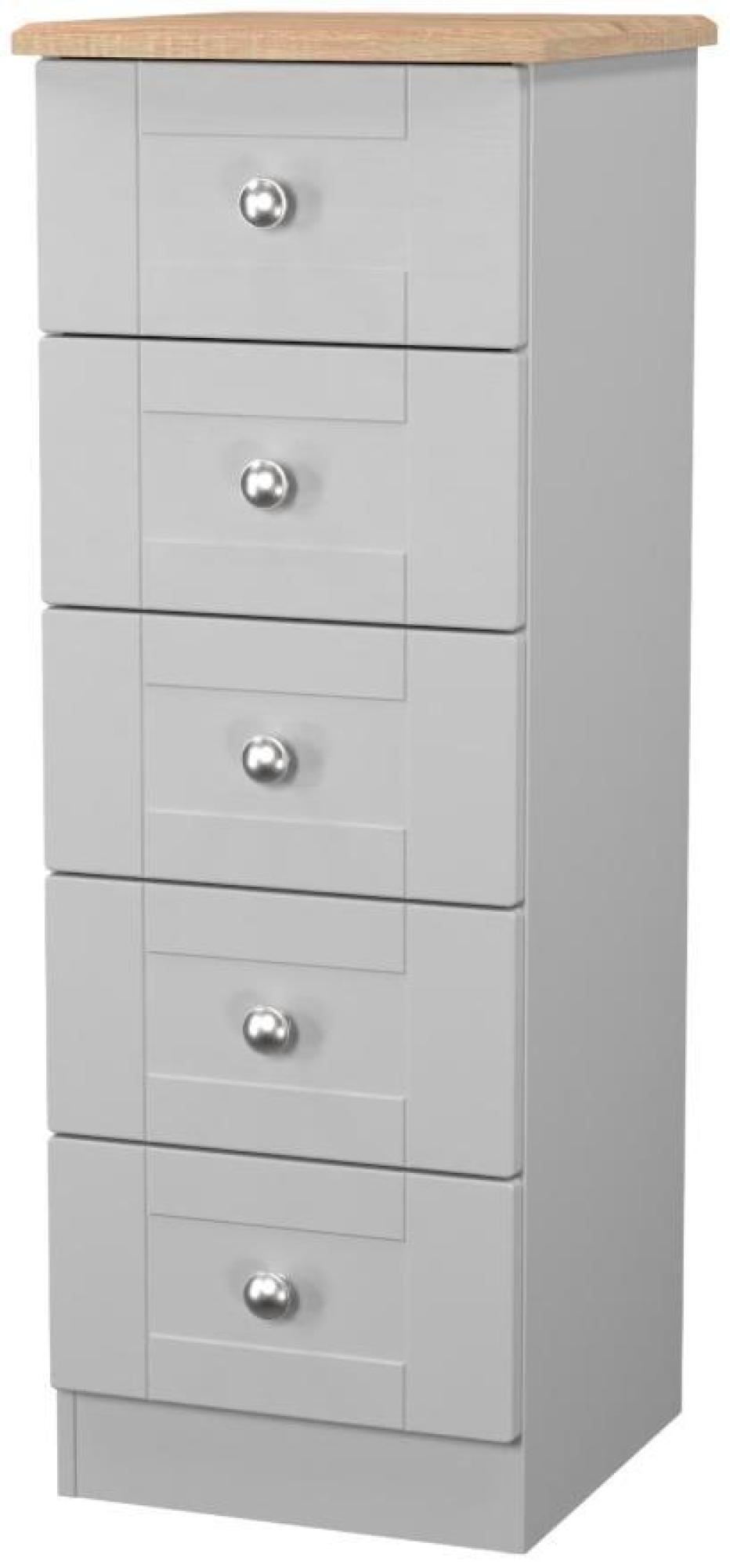 Product photograph of Sussex Grey And Oak Effect 5 Drawer Narrow Chest from Choice Furniture Superstore.