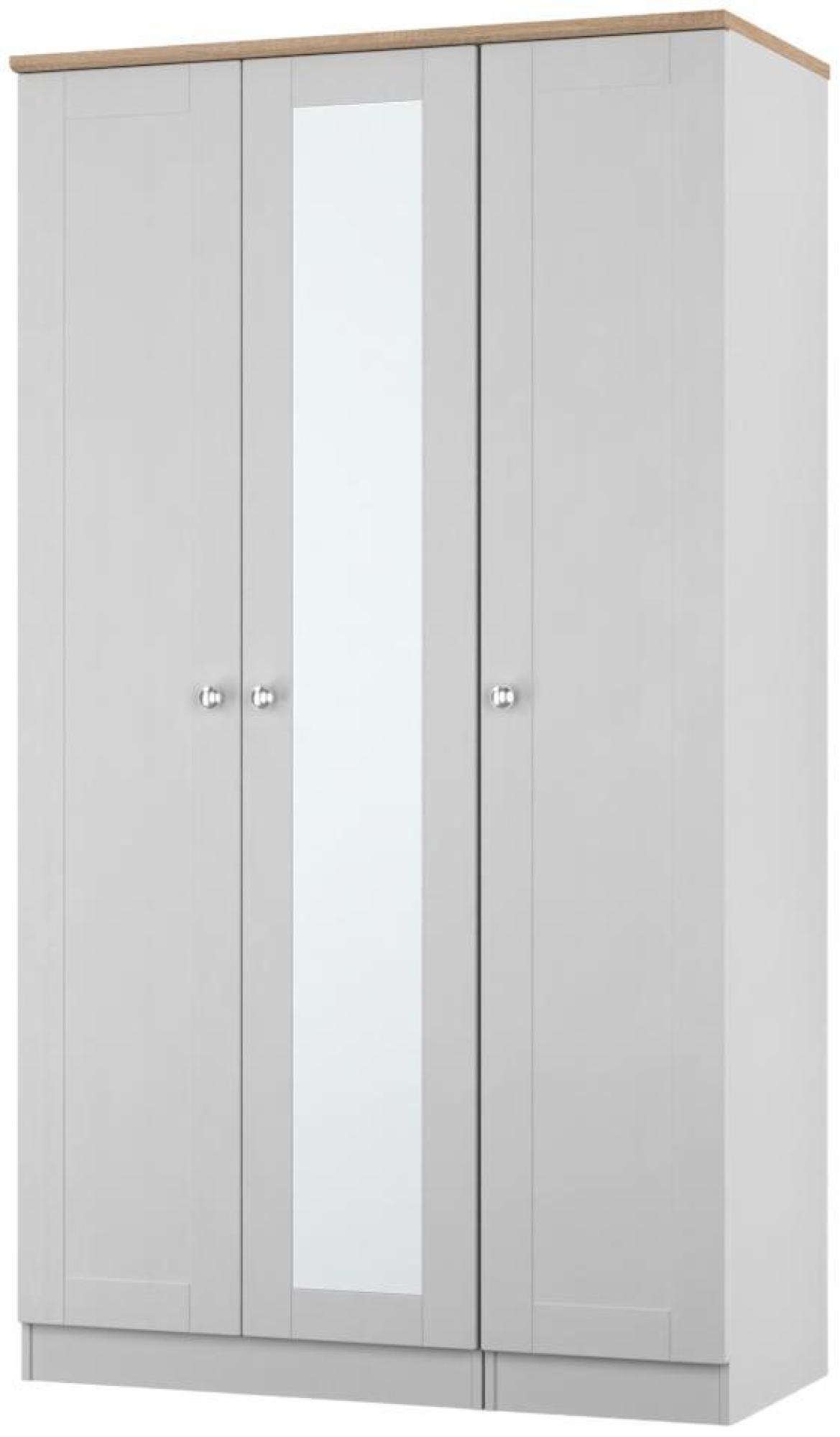 Product photograph of Sussex Grey And Oak Effect 3 Door Tall Triple Wardrobe - 1 Mirror from Choice Furniture Superstore.