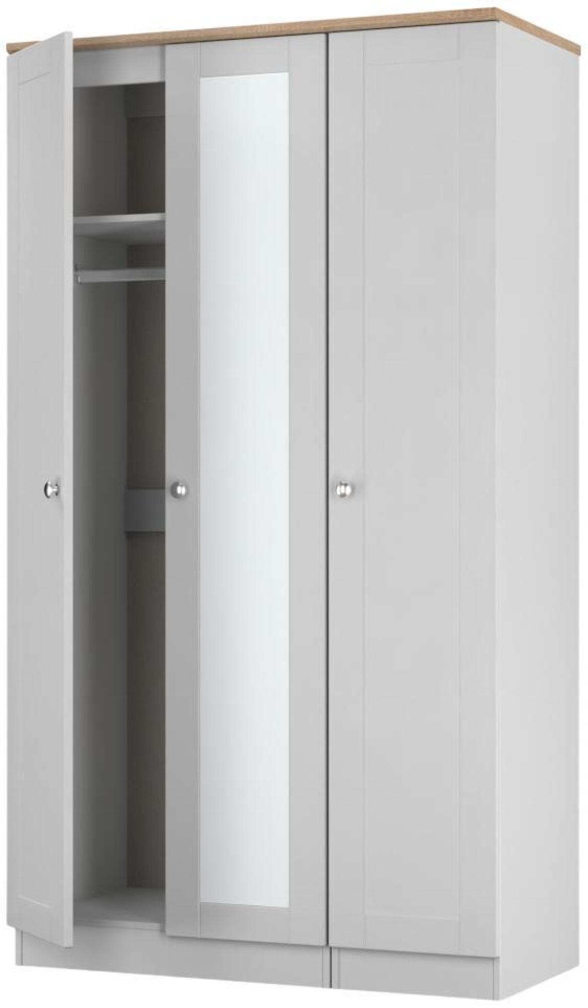 Product photograph of Sussex Grey And Oak Effect 3 Door Tall Triple Wardrobe - 1 Mirror from Choice Furniture Superstore.