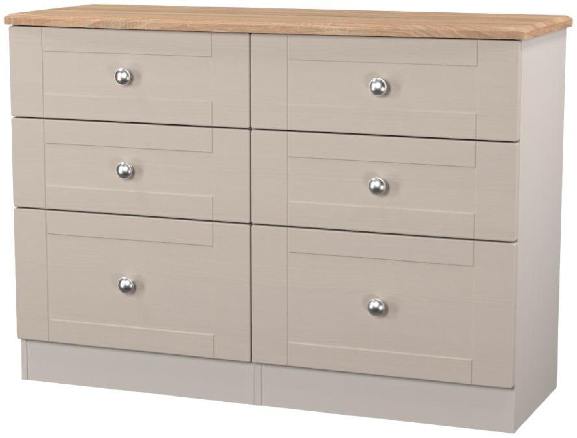 Product photograph of Sussex Cashmere And Oak Effect 6 Drawer Midi Chest from Choice Furniture Superstore.