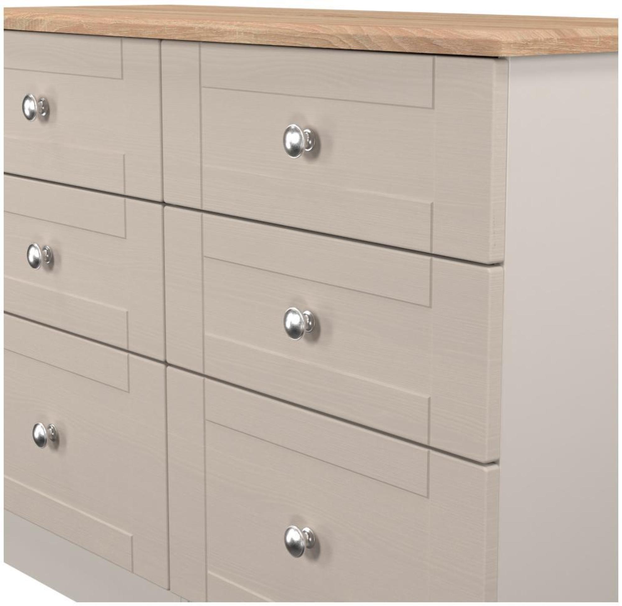 Product photograph of Sussex Cashmere And Oak Effect 6 Drawer Midi Chest from Choice Furniture Superstore.