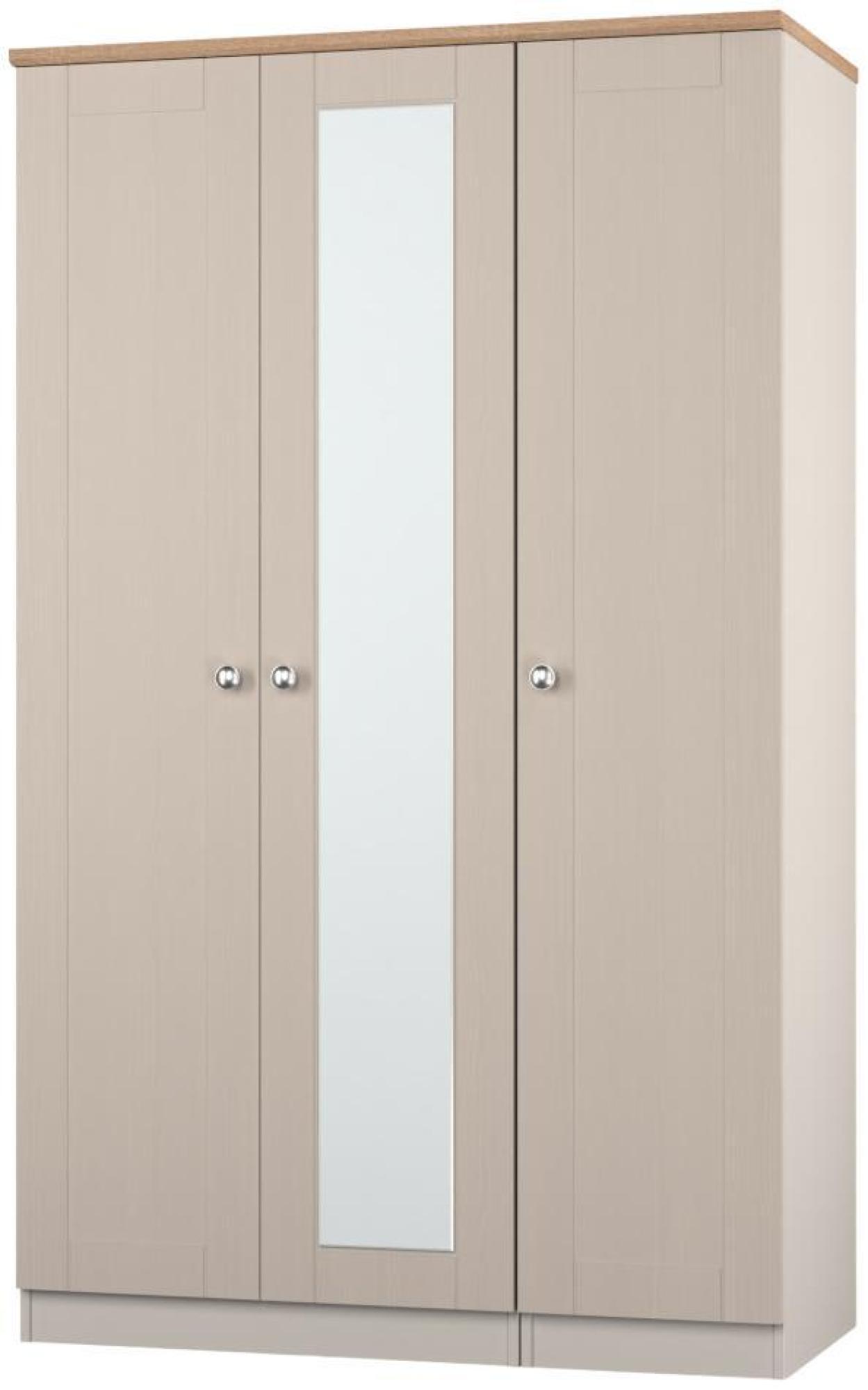 Product photograph of Sussex Cashmere And Oak Effect Oak 3 Door Tall Triple Wardrobe - 1 Mirror from Choice Furniture Superstore.