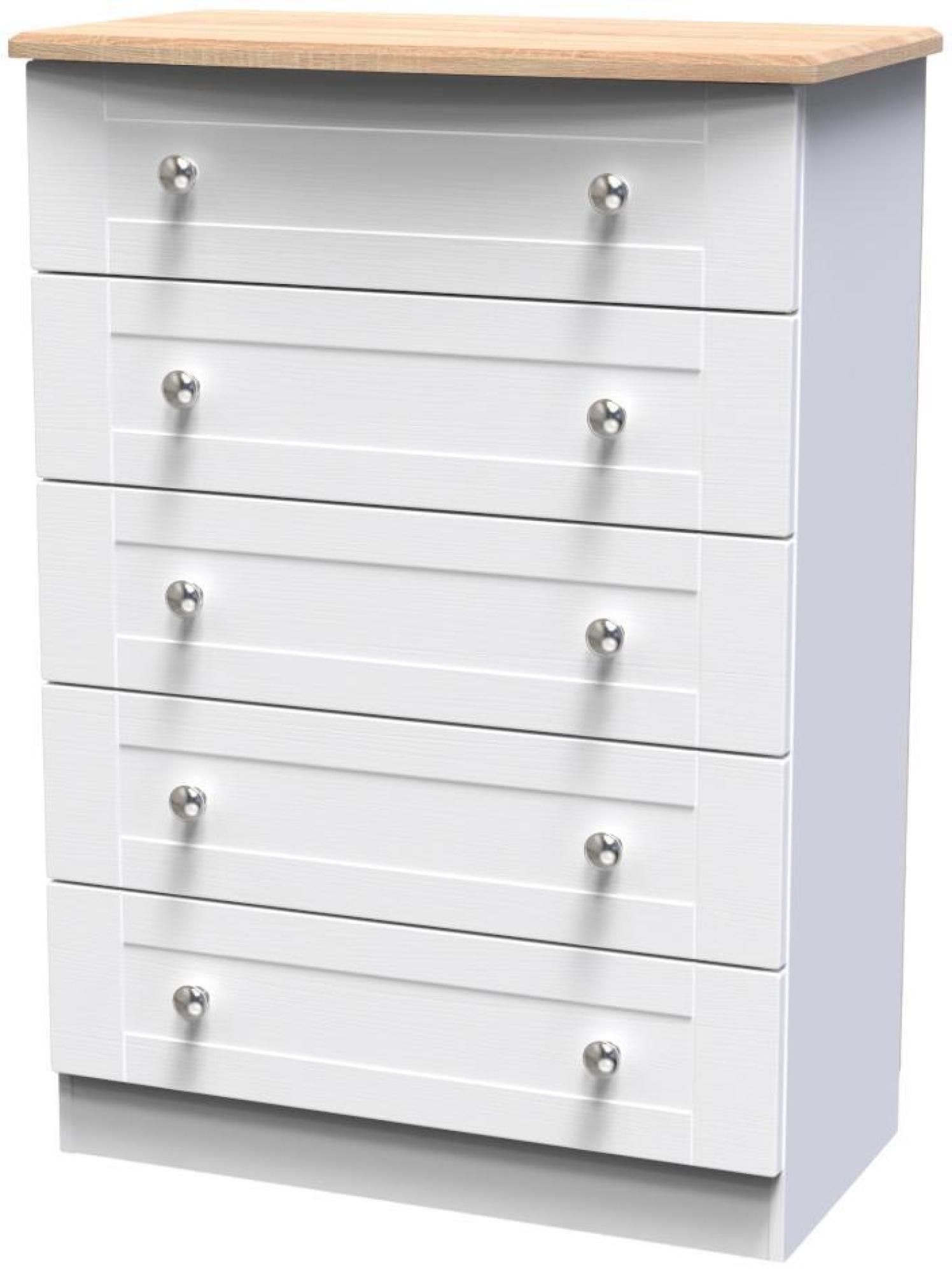 Product photograph of Sussex White And Oak Effect 5 Drawer Chest from Choice Furniture Superstore.