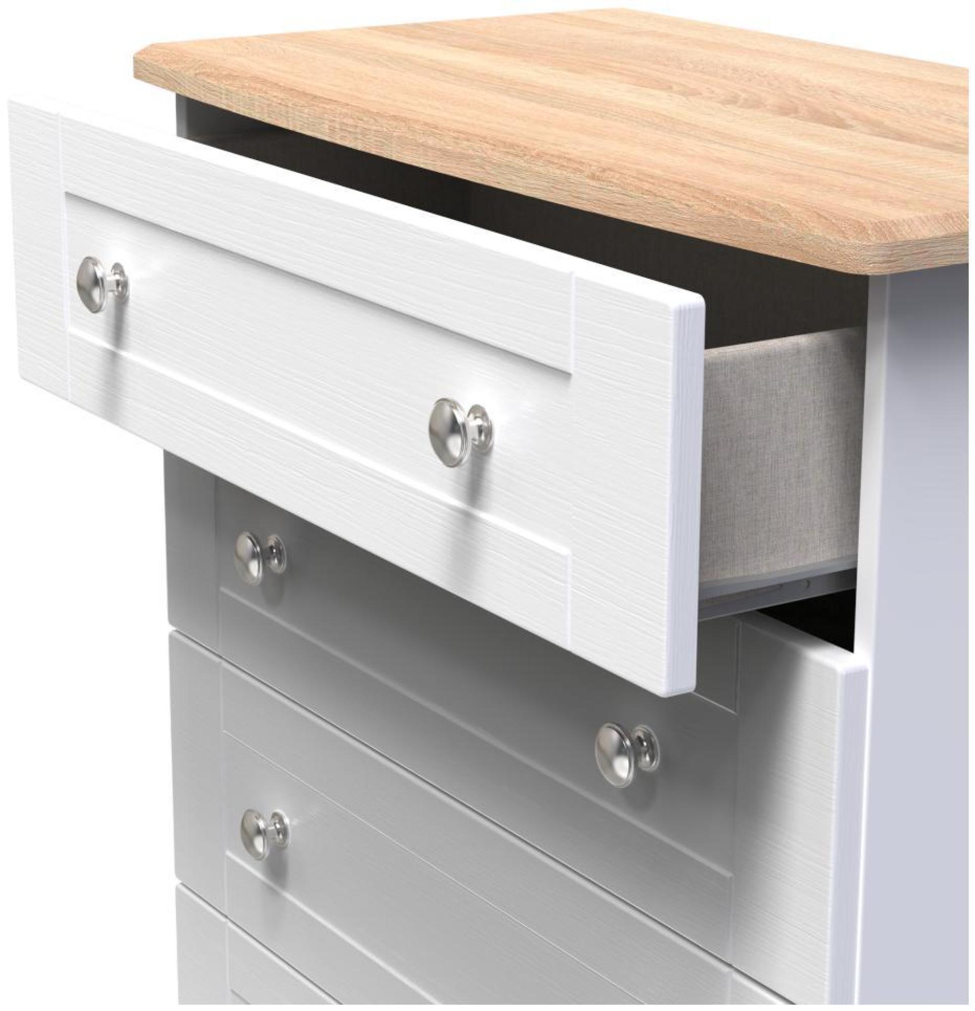 Product photograph of Sussex White And Oak Effect 5 Drawer Chest from Choice Furniture Superstore.