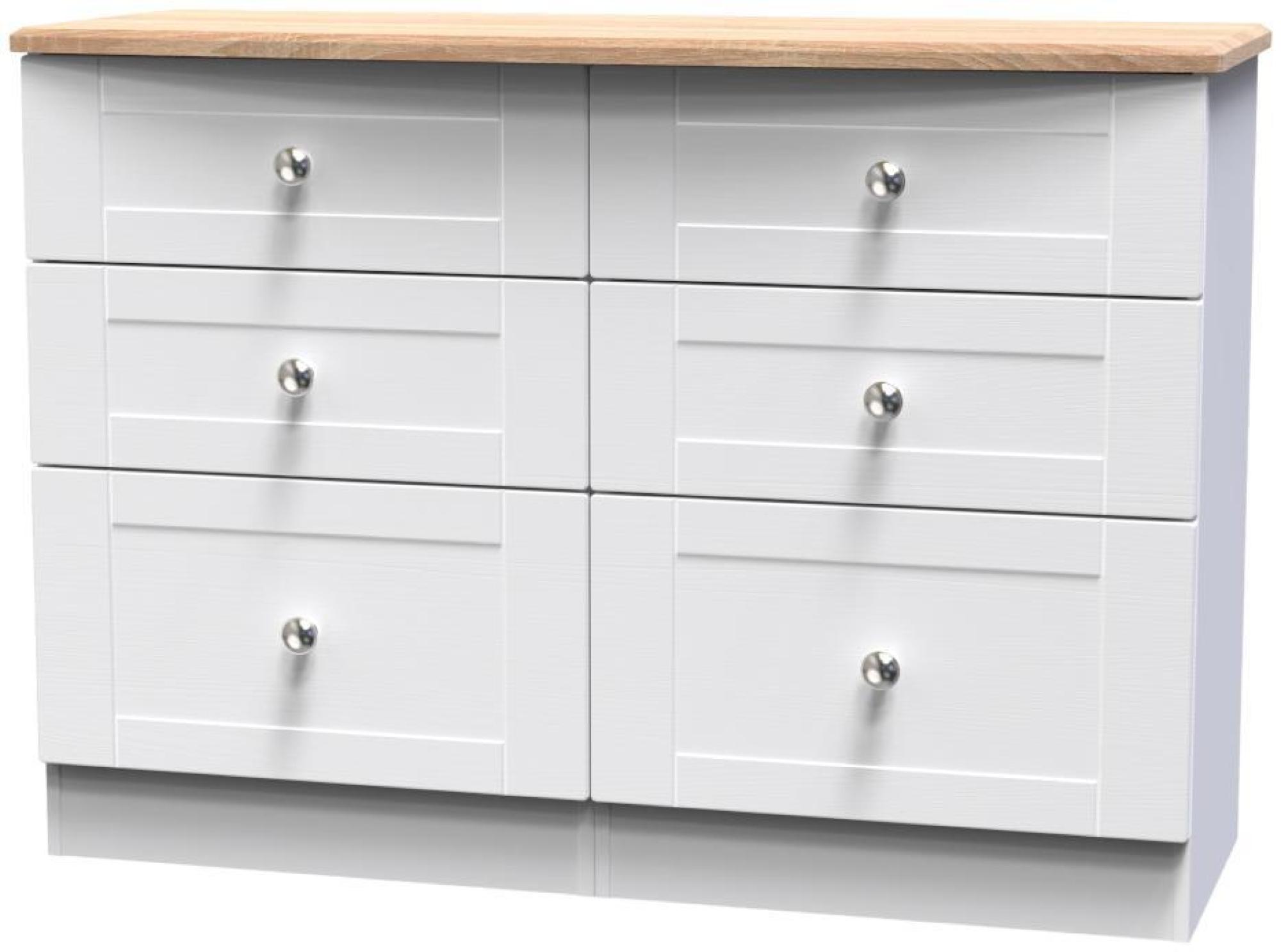 Product photograph of Sussex White And Oak Effect 6 Drawer Midi Chest from Choice Furniture Superstore.