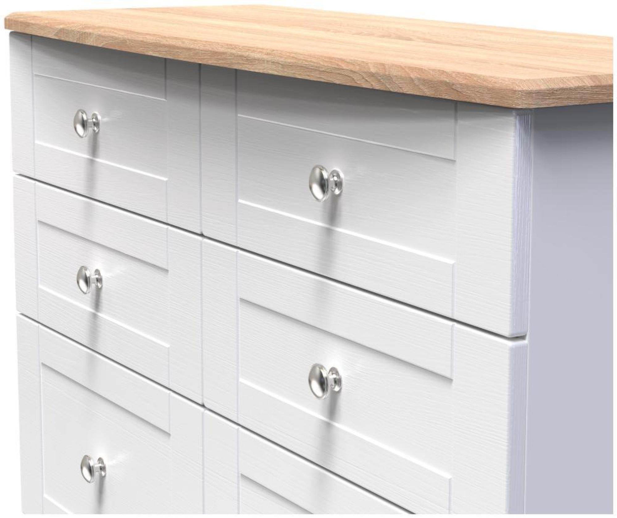 Product photograph of Sussex White And Oak Effect 6 Drawer Midi Chest from Choice Furniture Superstore.
