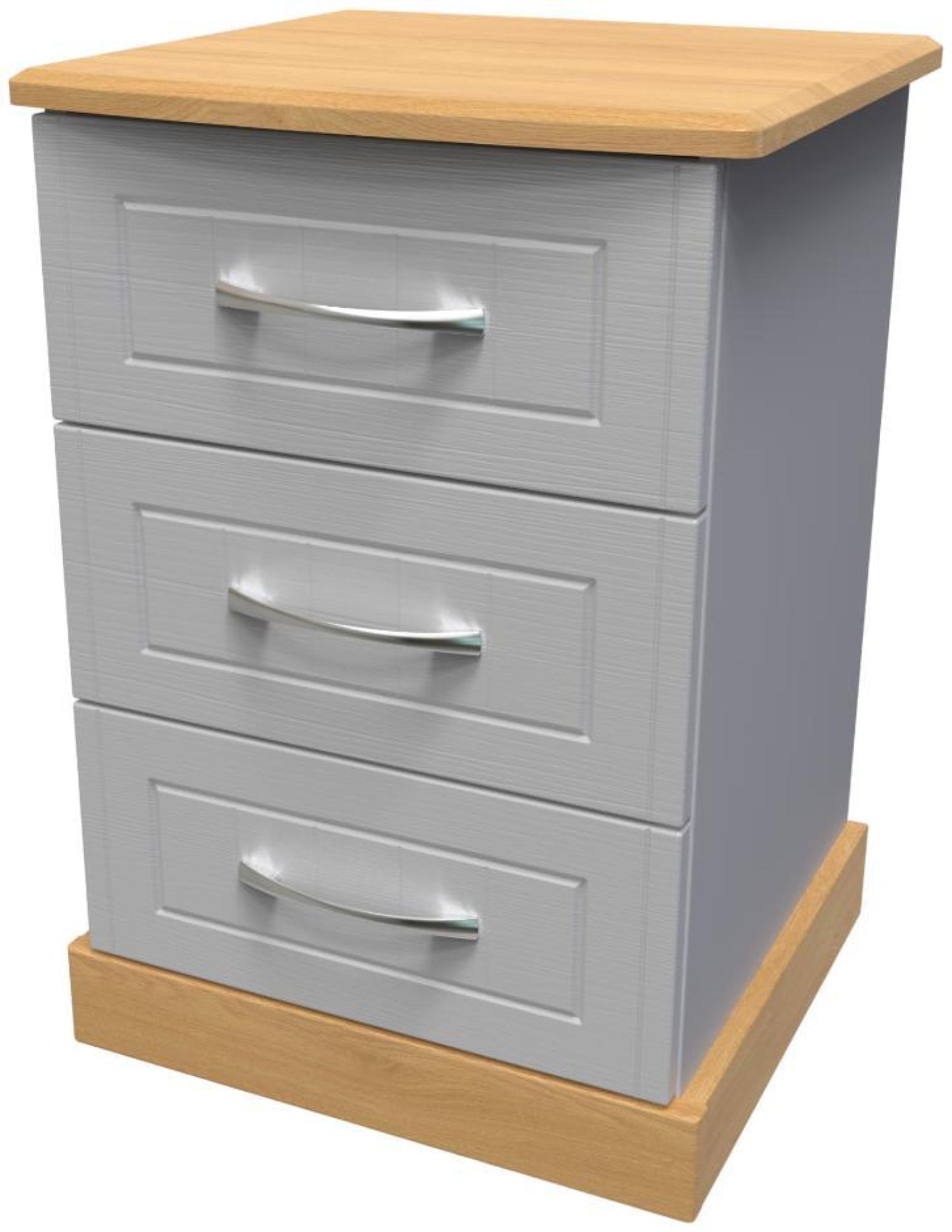 Product photograph of Whitney Oak Effect And Grey 3 Drawer Beside Cabinet from Choice Furniture Superstore.