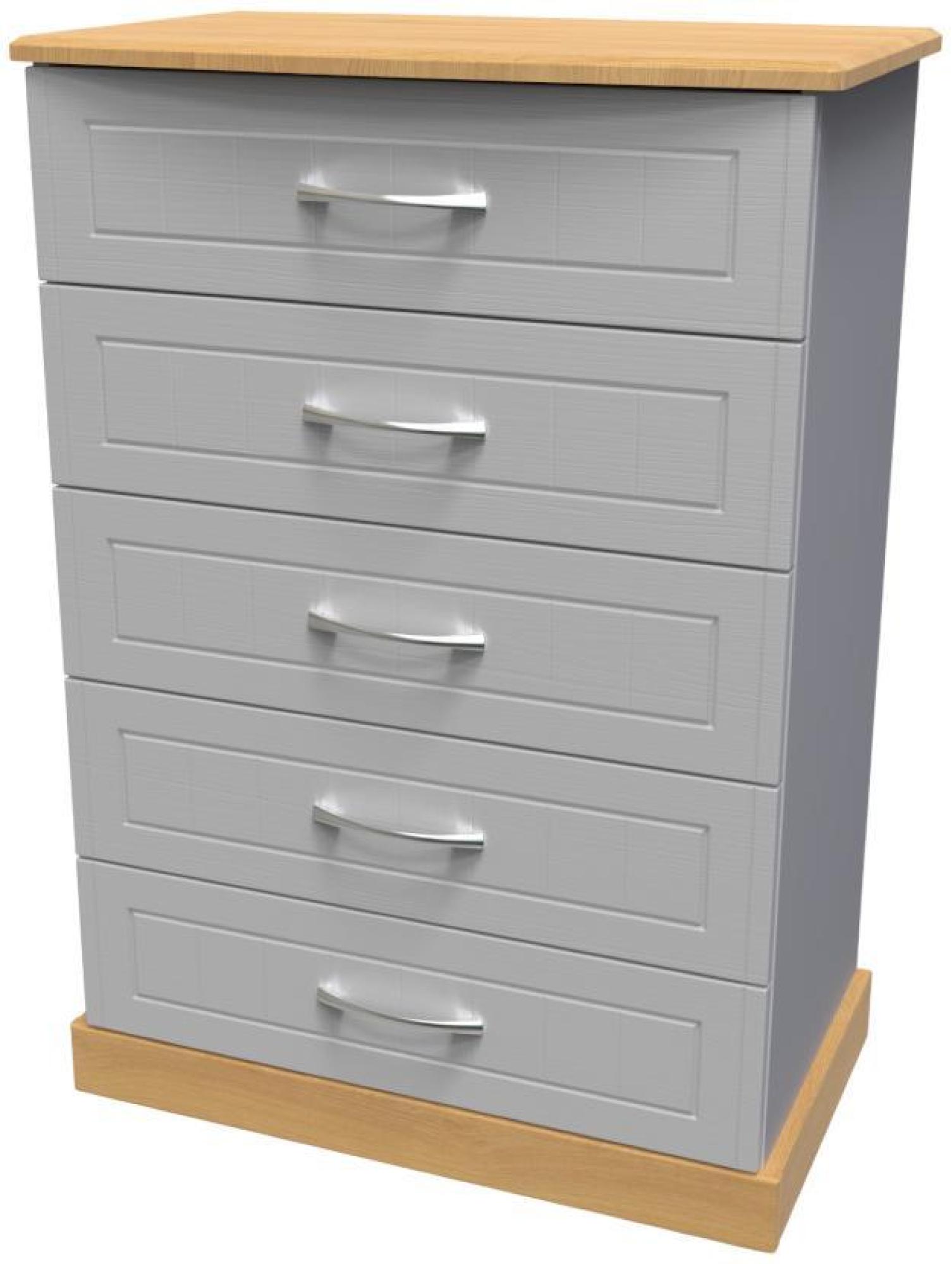 Product photograph of Whitney Oak Effect And Grey 5 Drawer Chest from Choice Furniture Superstore.