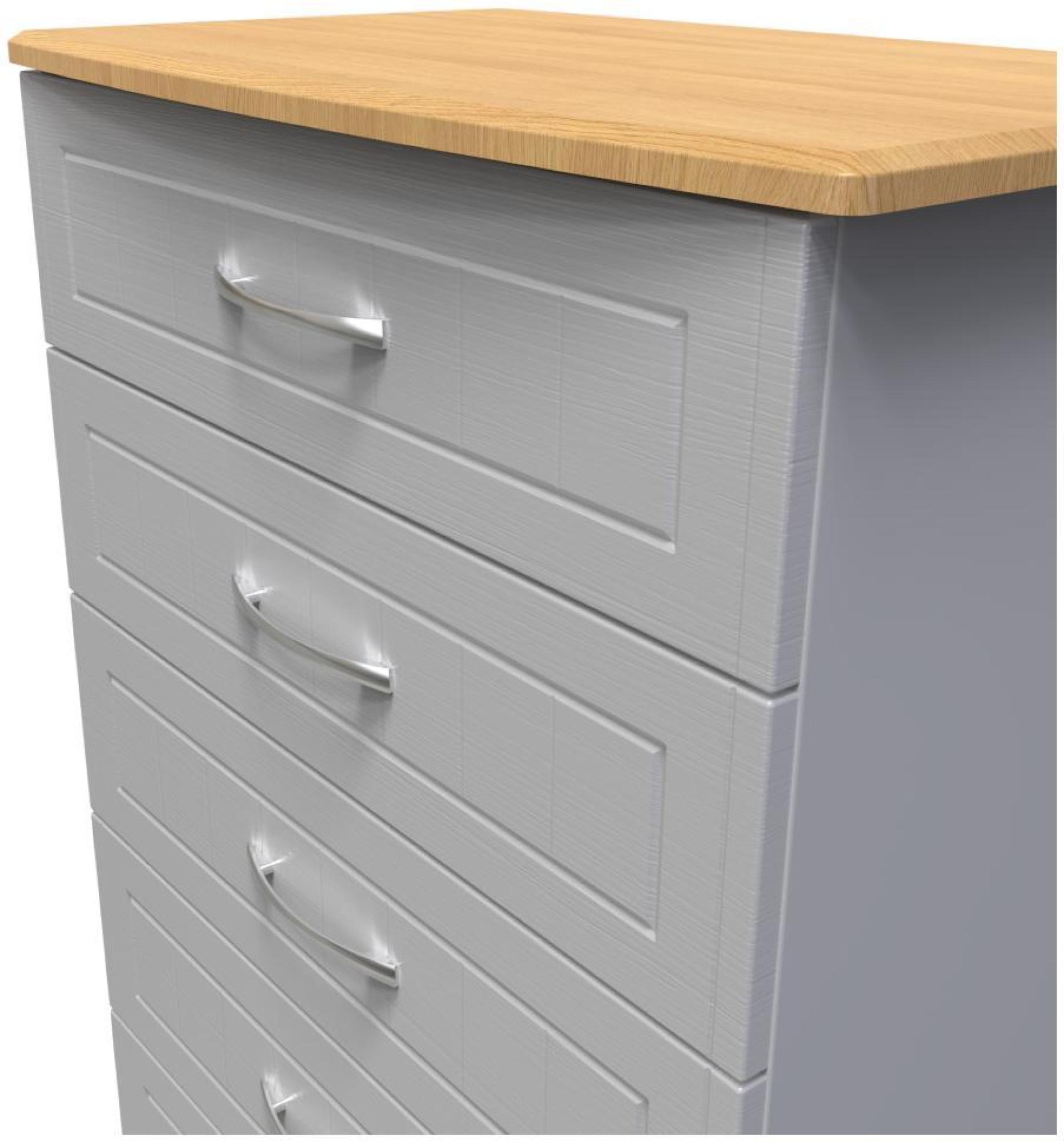Product photograph of Whitney Oak Effect And Grey 5 Drawer Chest from Choice Furniture Superstore.