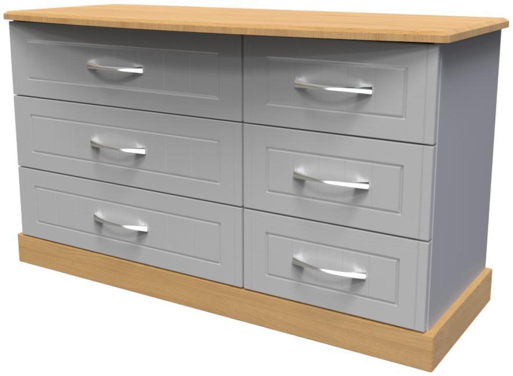 Product photograph of Whitney Oak Effect And Grey 6 Drawer Midi Dresser from Choice Furniture Superstore.