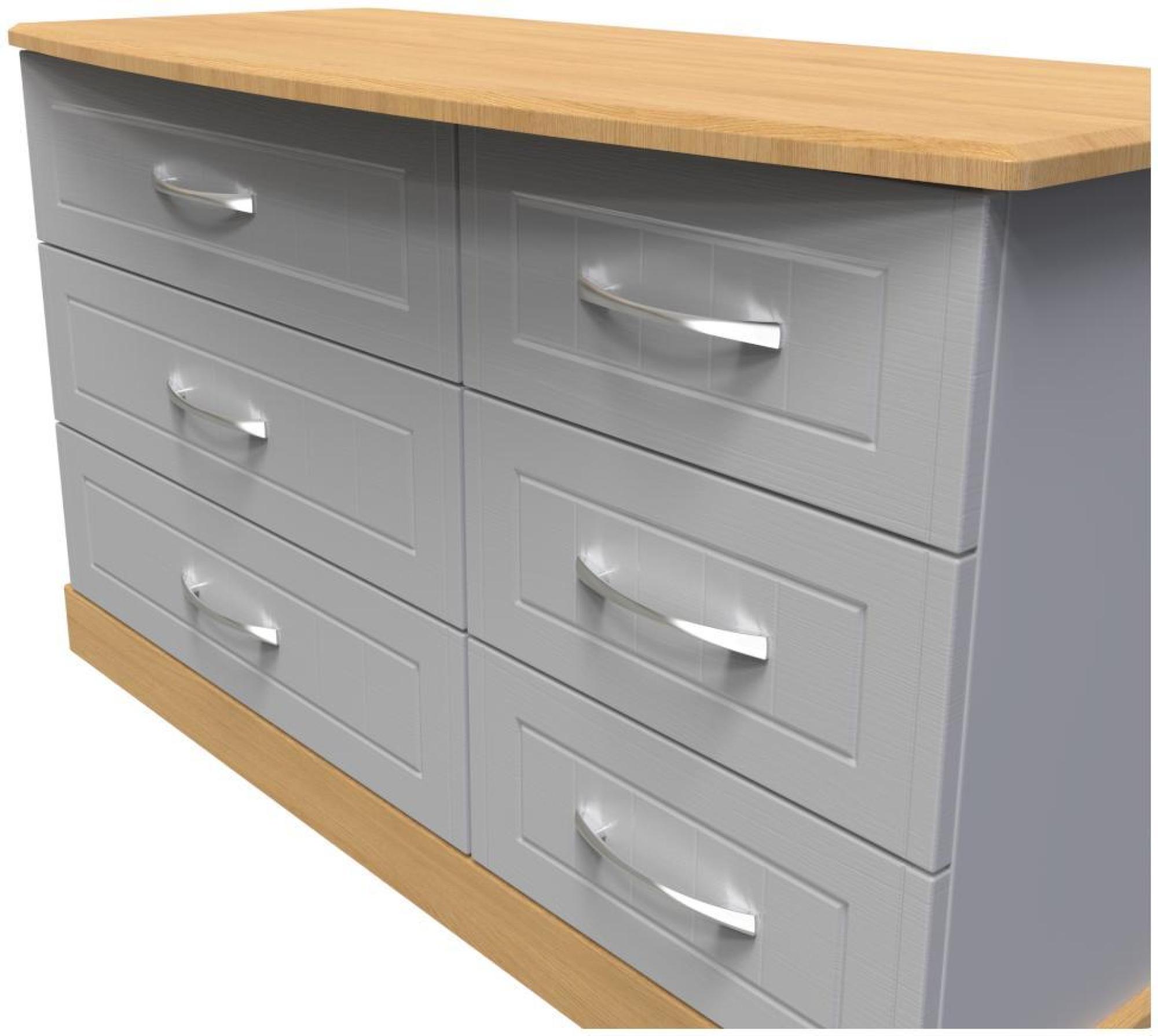 Product photograph of Whitney Oak Effect And Grey 6 Drawer Midi Dresser from Choice Furniture Superstore.