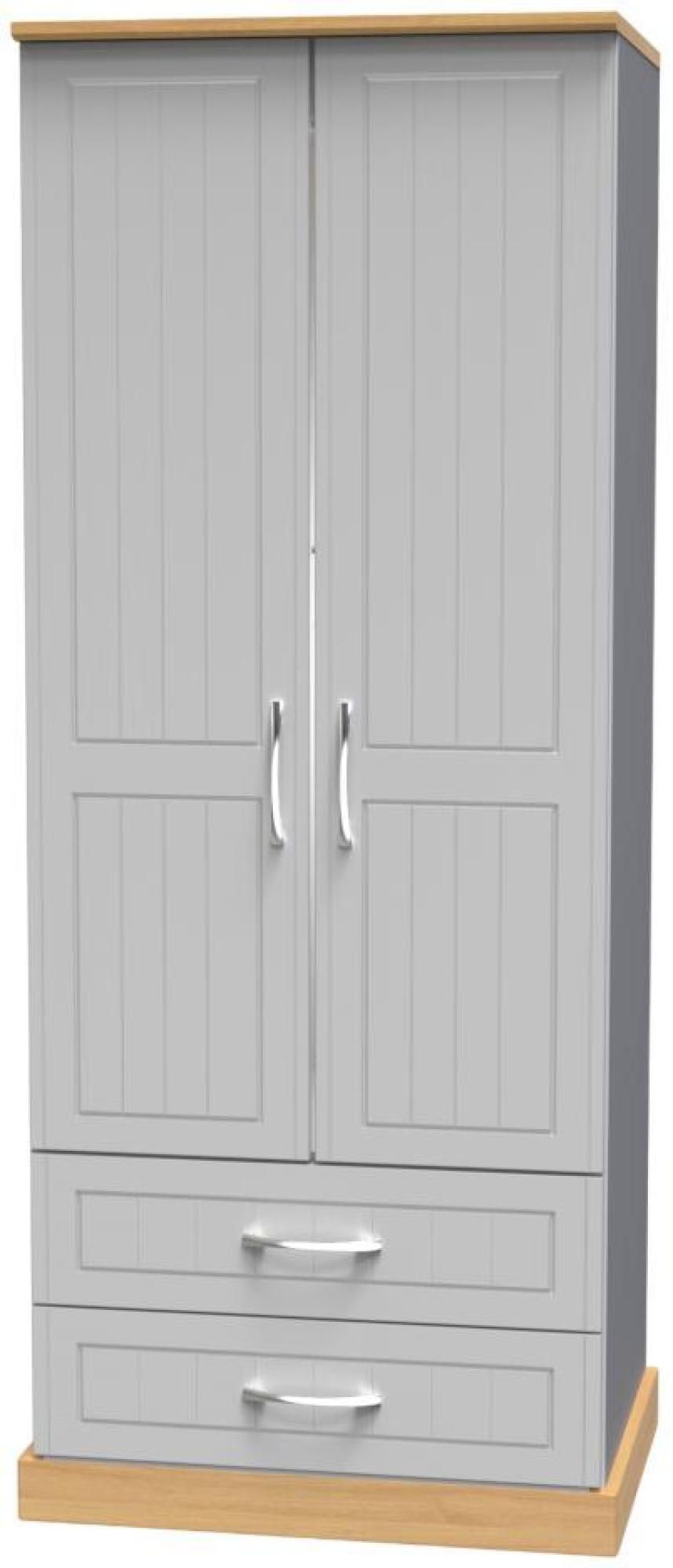 Product photograph of Whitney Oak Effect And Grey 2 Door 2 Drawer Double Wardrobe from Choice Furniture Superstore.