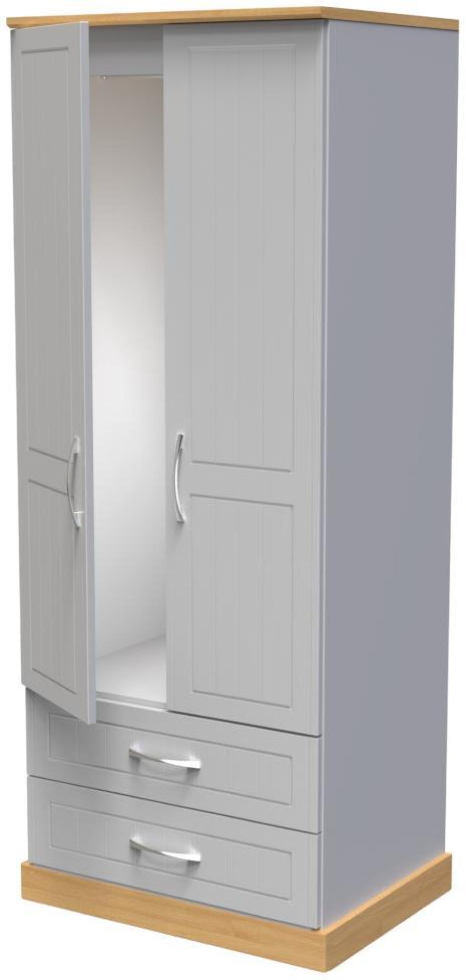 Product photograph of Whitney Oak Effect And Grey 2 Door 2 Drawer Double Wardrobe from Choice Furniture Superstore.