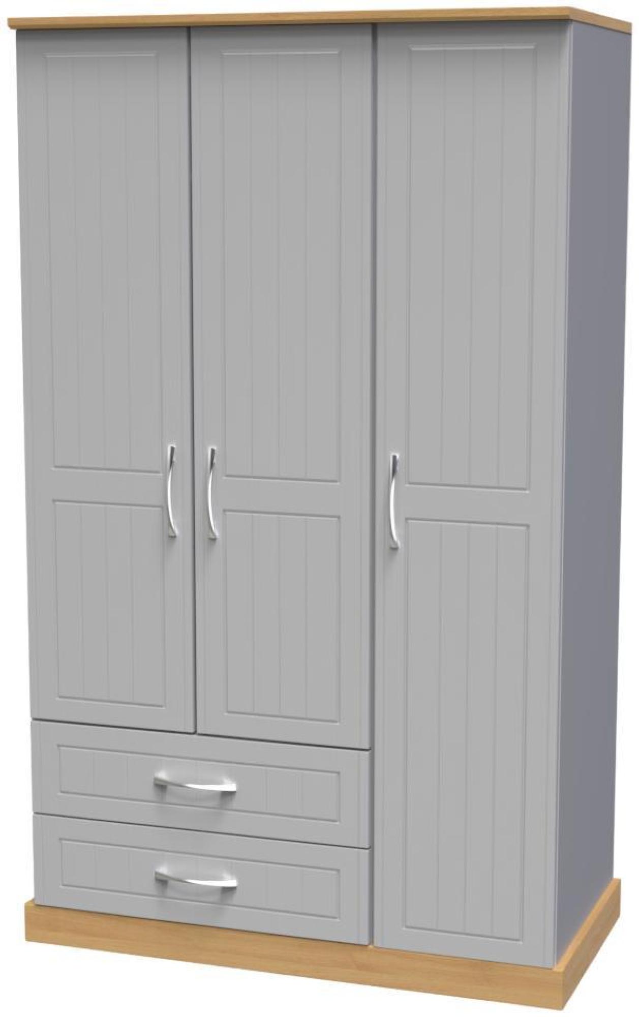 Product photograph of Whitney Oak Effect And Grey 3 Door Triple Wardrobe - Lhf 2 Drawers from Choice Furniture Superstore.