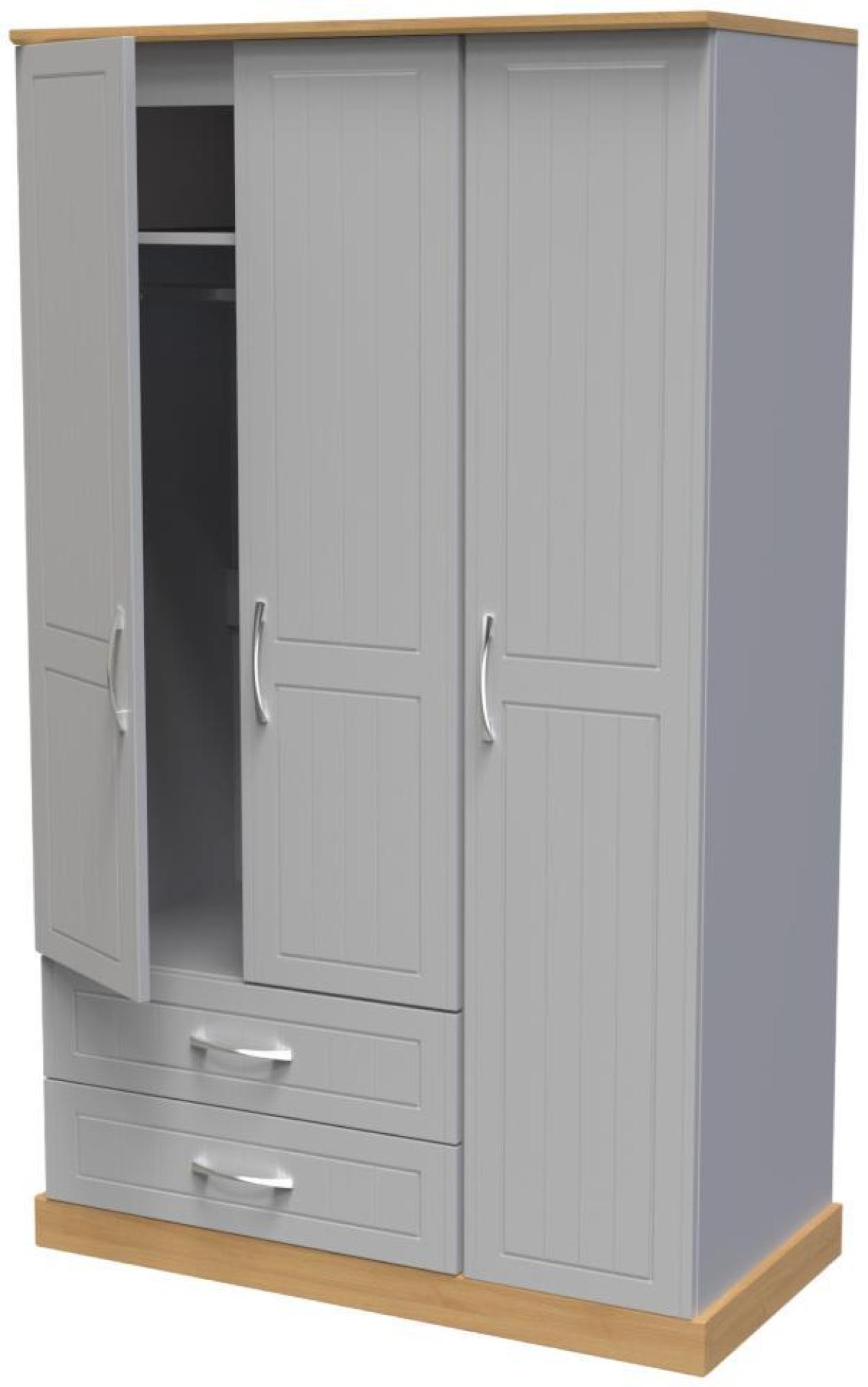 Product photograph of Whitney Oak Effect And Grey 3 Door Triple Wardrobe - Lhf 2 Drawers from Choice Furniture Superstore.