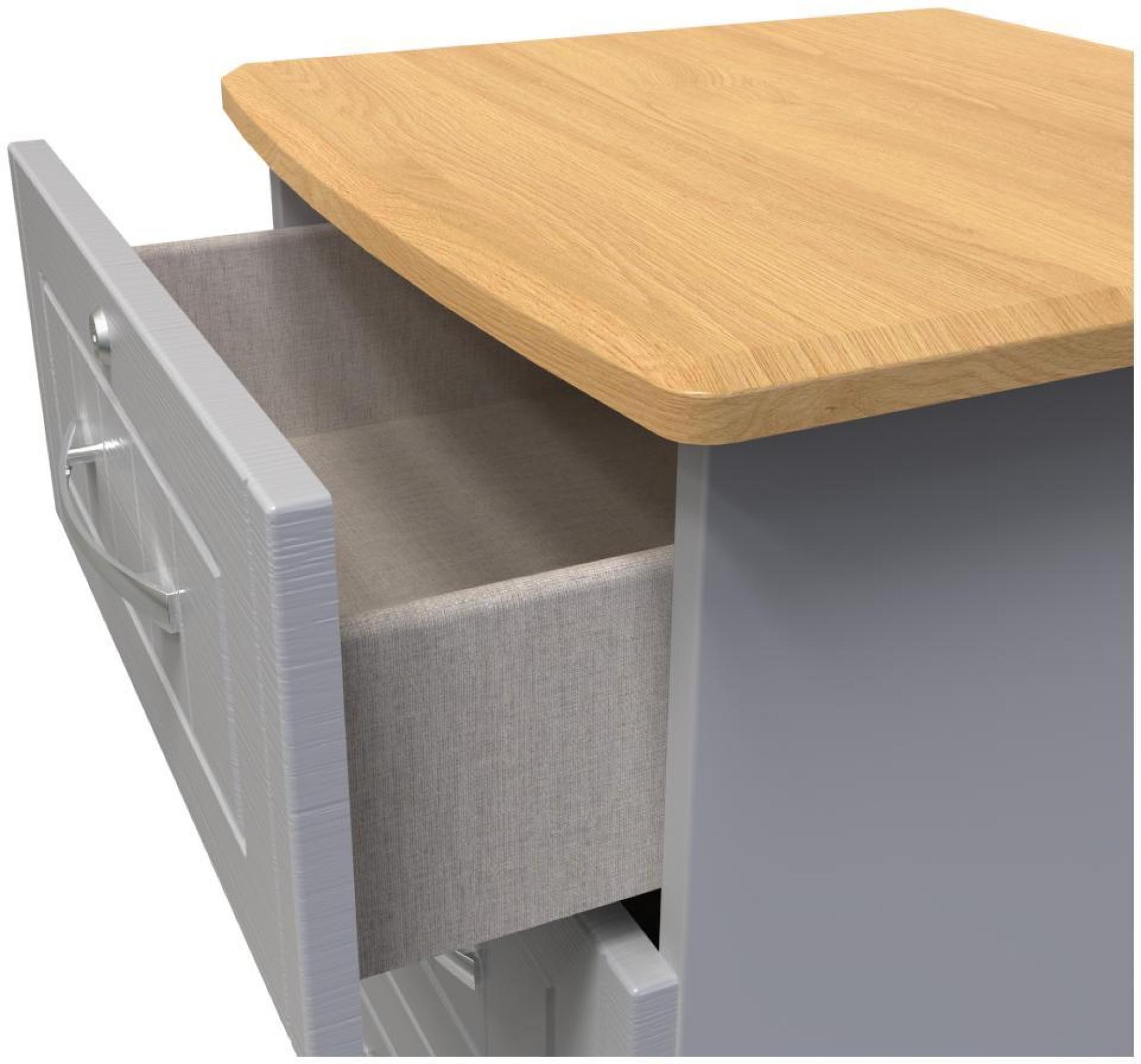 Product photograph of Whitney Oak Effect And Grey 3 Drawer Bedside Cabinet With Lock from Choice Furniture Superstore.