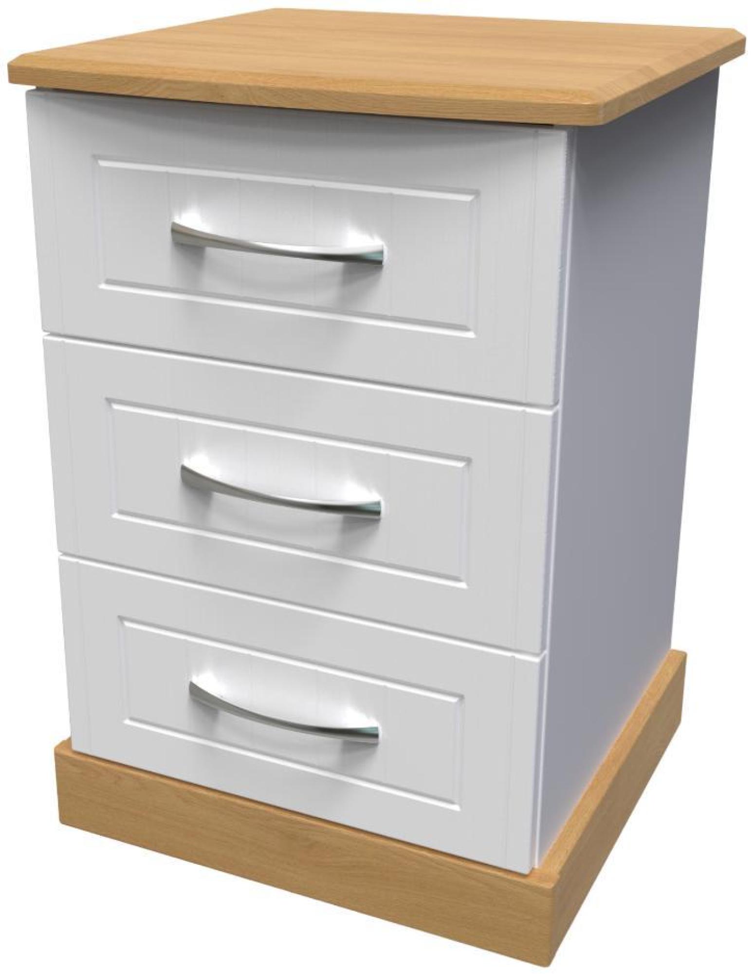 Product photograph of Whitney Oak Effect And White 3 Drawer Beside Cabinet from Choice Furniture Superstore.