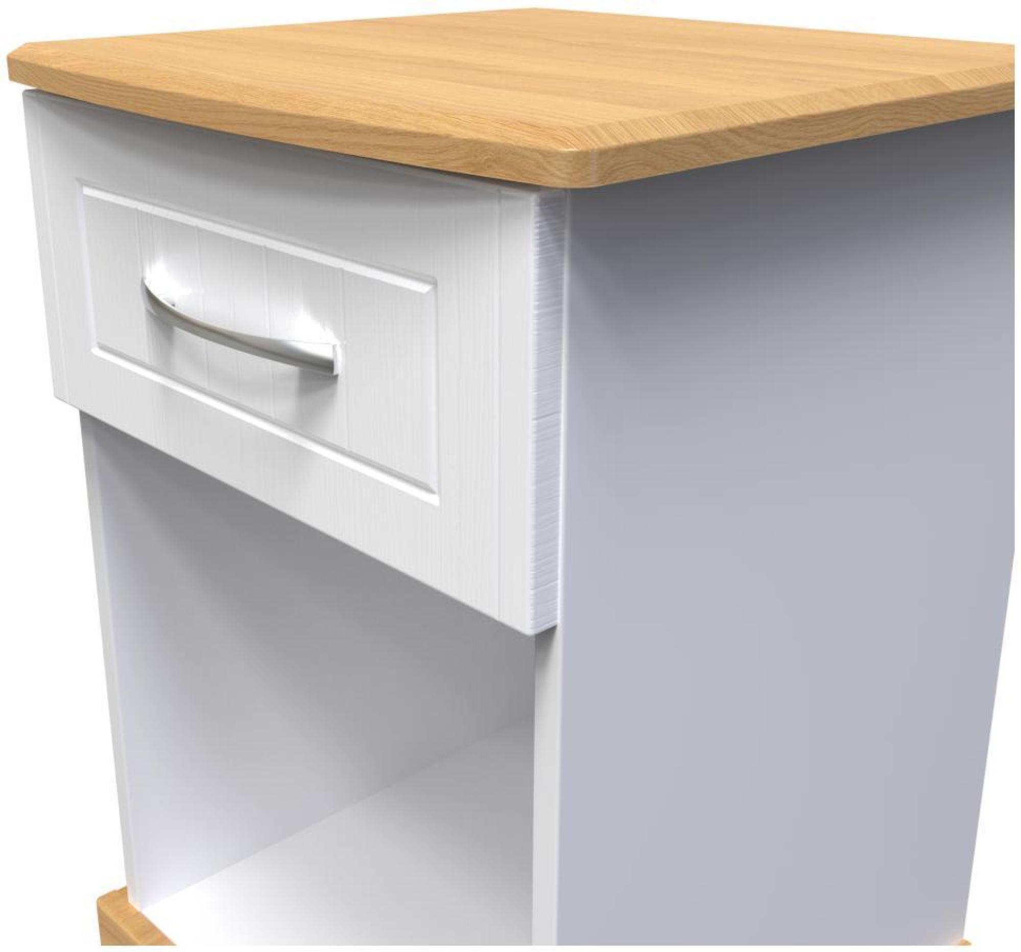 Product photograph of Whitney Oak Effect And White 1 Drawer Bedside Cabinet from Choice Furniture Superstore.