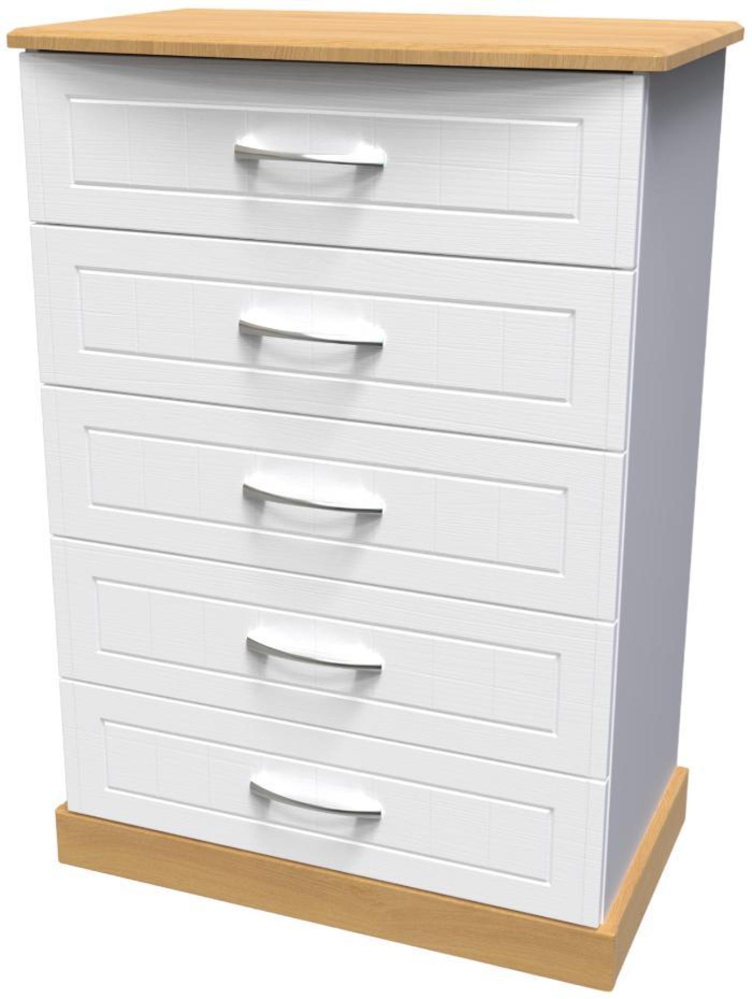 Product photograph of Whitney Oak Effect And White 5 Drawer Chest from Choice Furniture Superstore.