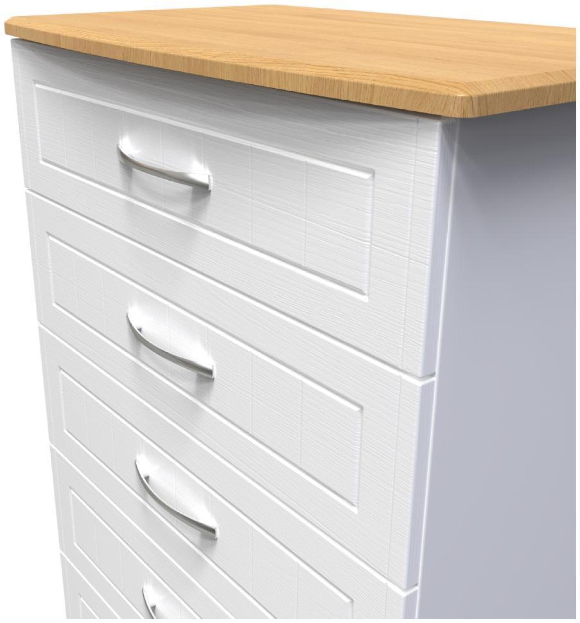 Product photograph of Whitney Oak Effect And White 5 Drawer Chest from Choice Furniture Superstore.