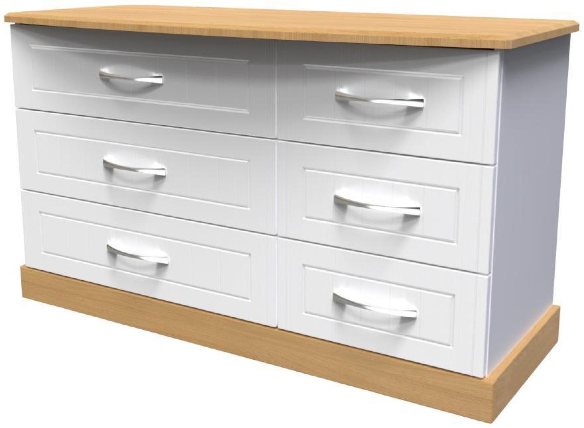 Product photograph of Whitney Oak Effect And White 6 Drawer Midi Dresser from Choice Furniture Superstore.