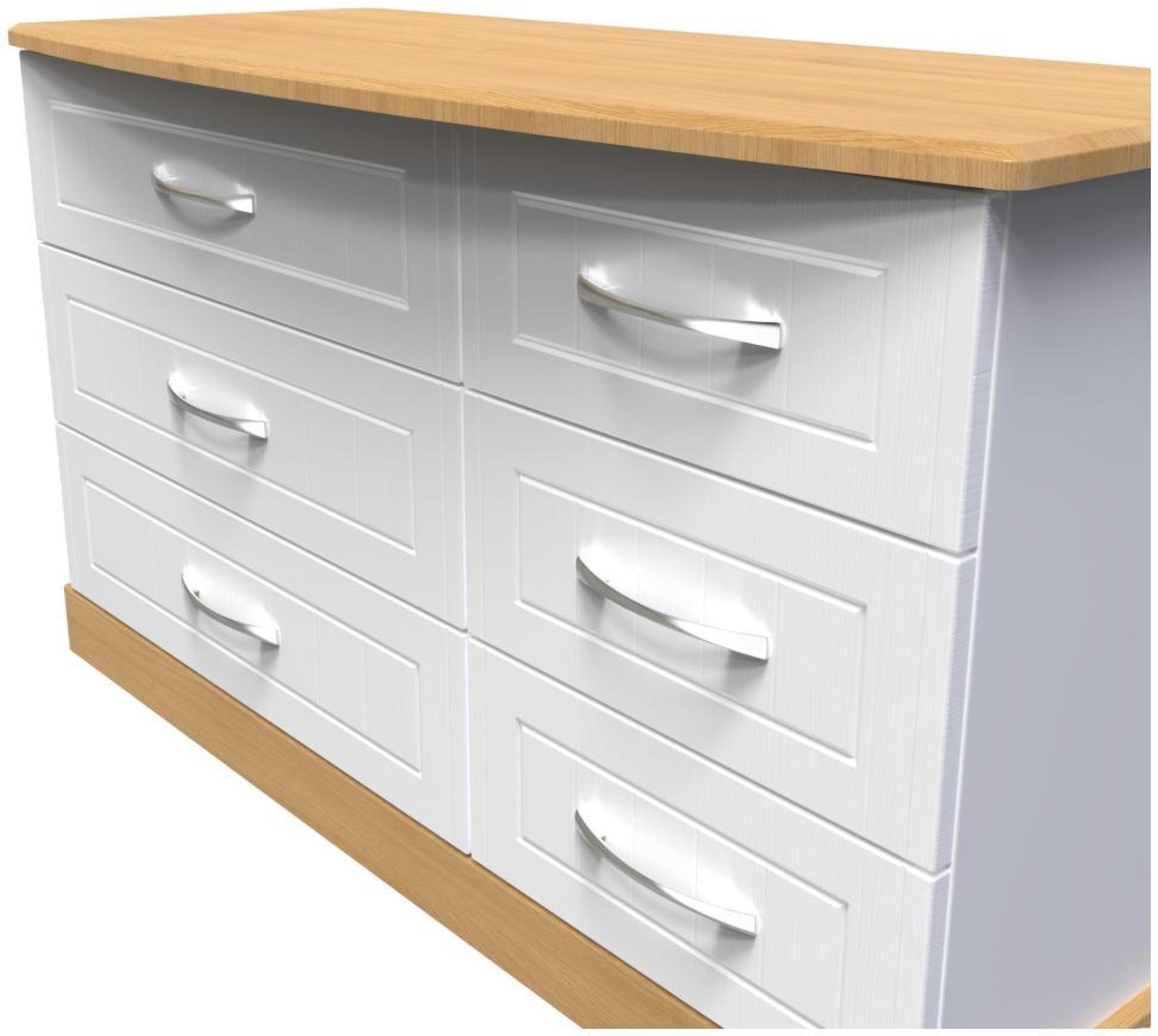 Product photograph of Whitney Oak Effect And White 6 Drawer Midi Dresser from Choice Furniture Superstore.