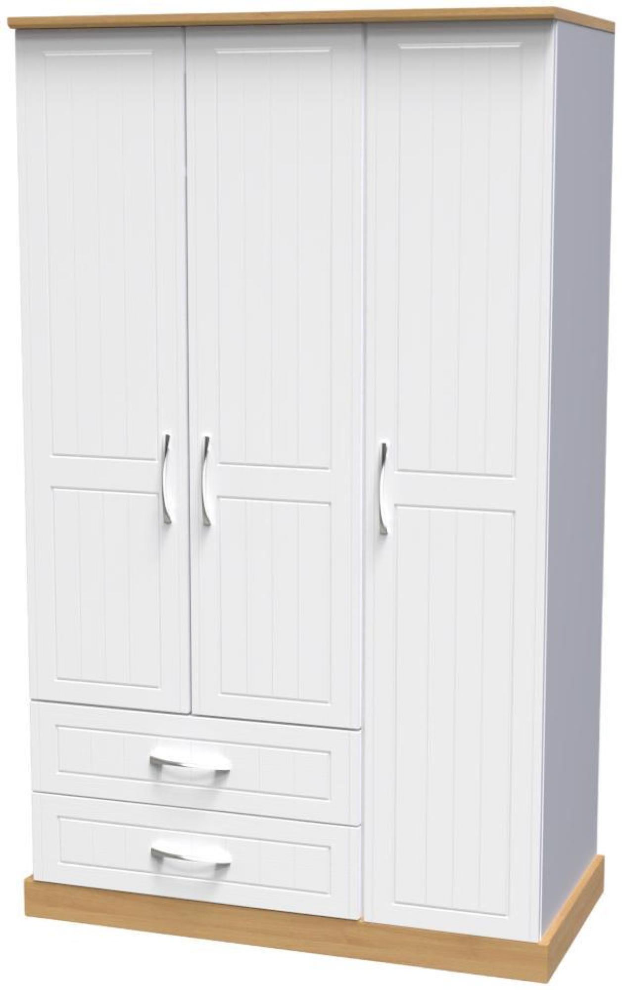 Product photograph of Whitney Oak Effect And White 3 Door Triple Wardrobe - Lhf 2 Drawers from Choice Furniture Superstore.