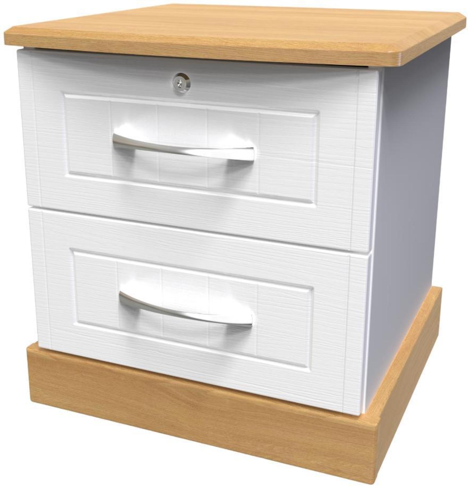 Product photograph of Whitney Oak Effect And White 2 Drawer Bedside Cabinet With Lock from Choice Furniture Superstore.