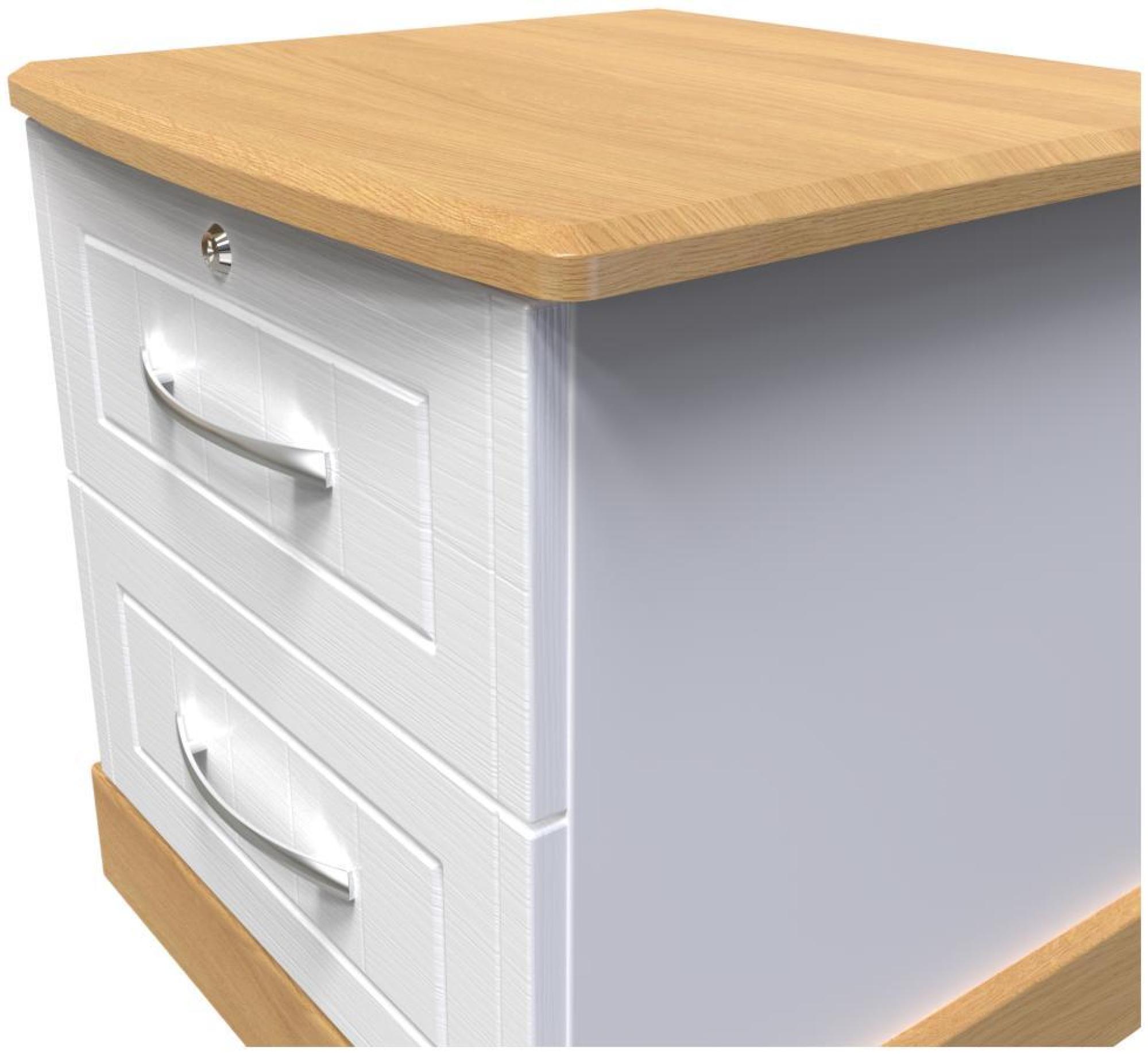 Product photograph of Whitney Oak Effect And White 2 Drawer Bedside Cabinet With Lock from Choice Furniture Superstore.