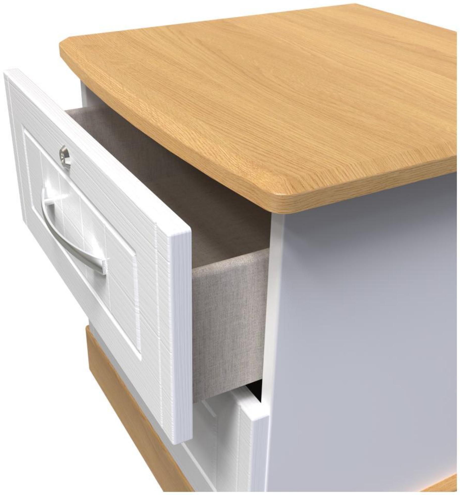 Product photograph of Whitney Oak Effect And White 2 Drawer Bedside Cabinet With Lock from Choice Furniture Superstore.