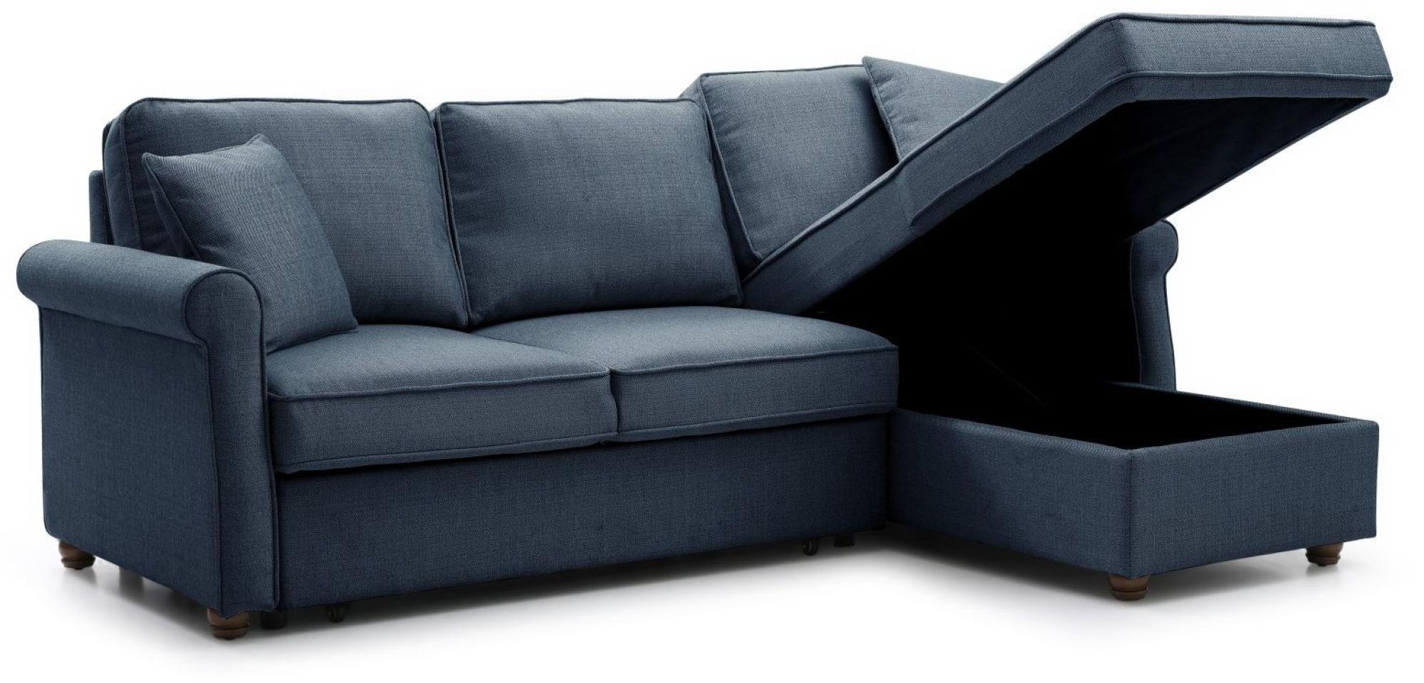 Product photograph of Arthur Navy Blue Fabric Corner Pull Out Sofa Bed With Storage from Choice Furniture Superstore.