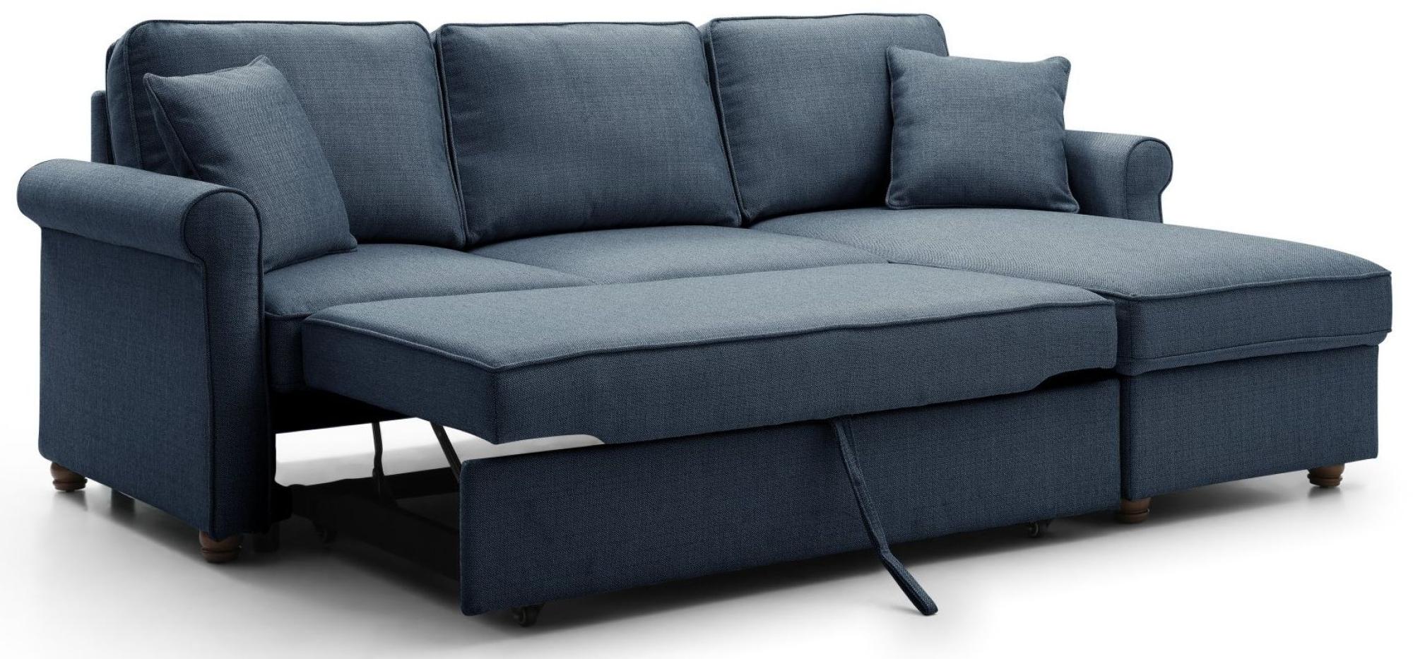 Product photograph of Arthur Navy Blue Fabric Corner Pull Out Sofa Bed With Storage from Choice Furniture Superstore.