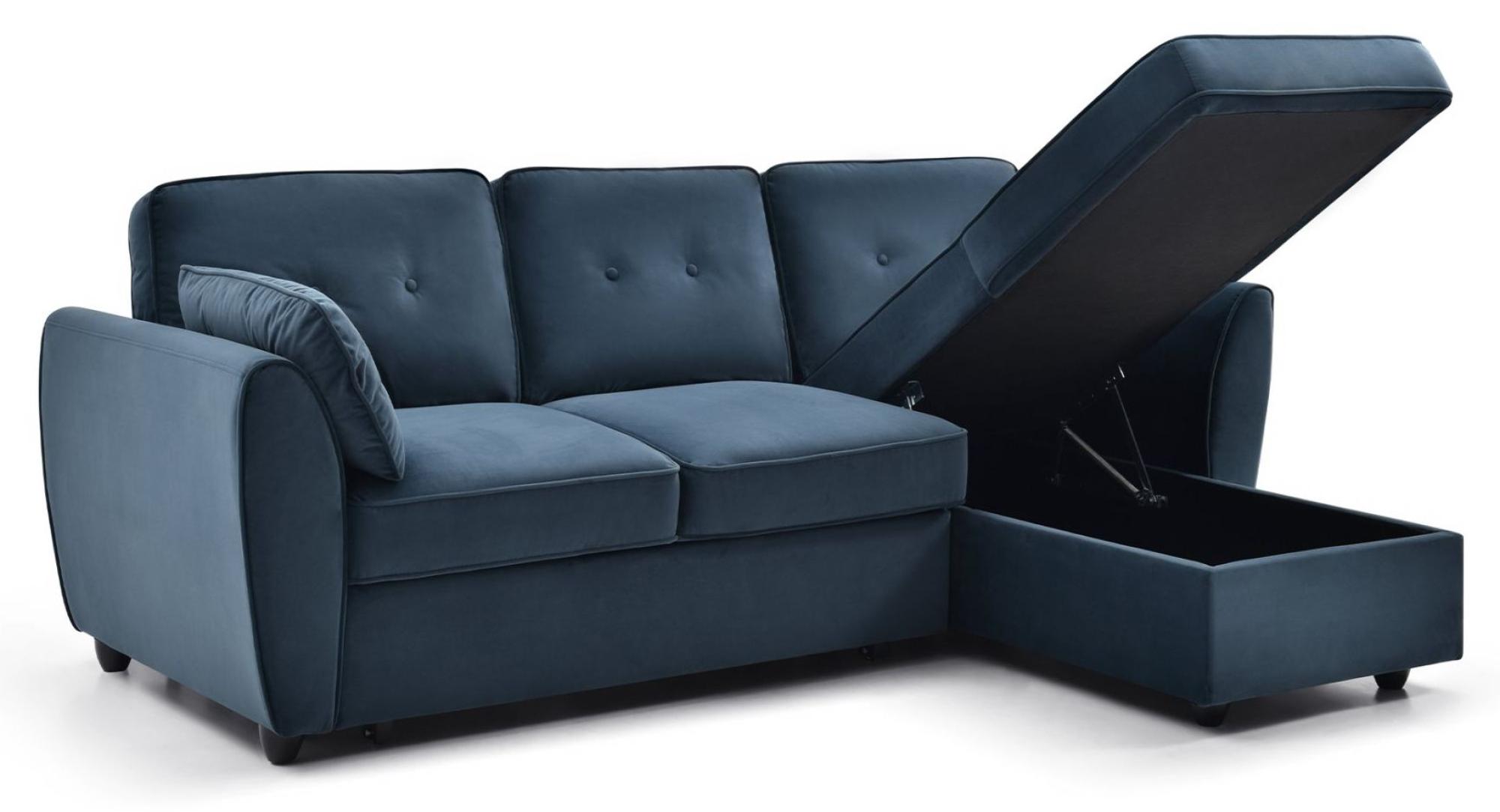 Product photograph of Willow Ink Blue Velvet Fabric Corner Pull Out Sofa Bed With Storage from Choice Furniture Superstore.