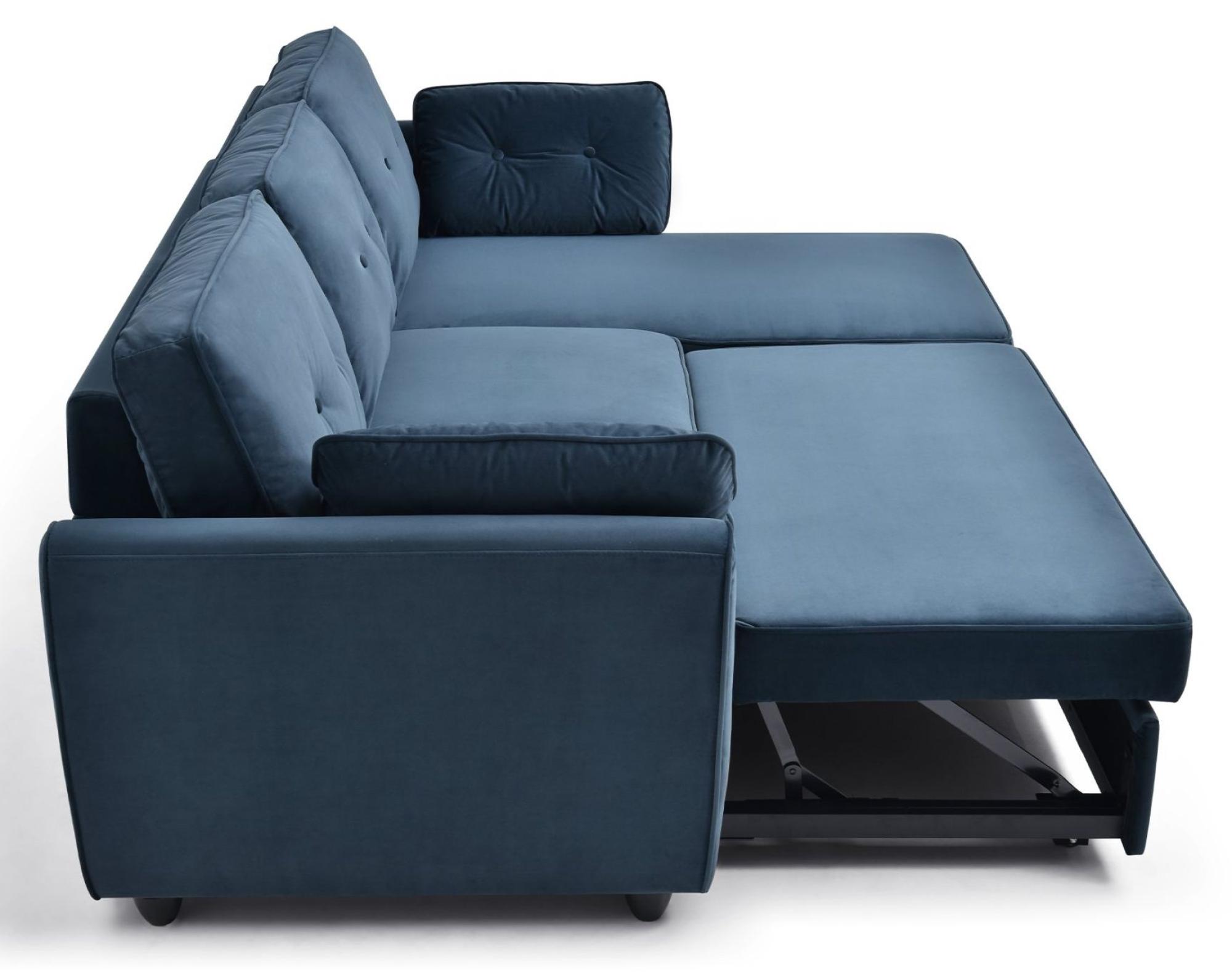 Product photograph of Willow Ink Blue Velvet Fabric Corner Pull Out Sofa Bed With Storage from Choice Furniture Superstore.