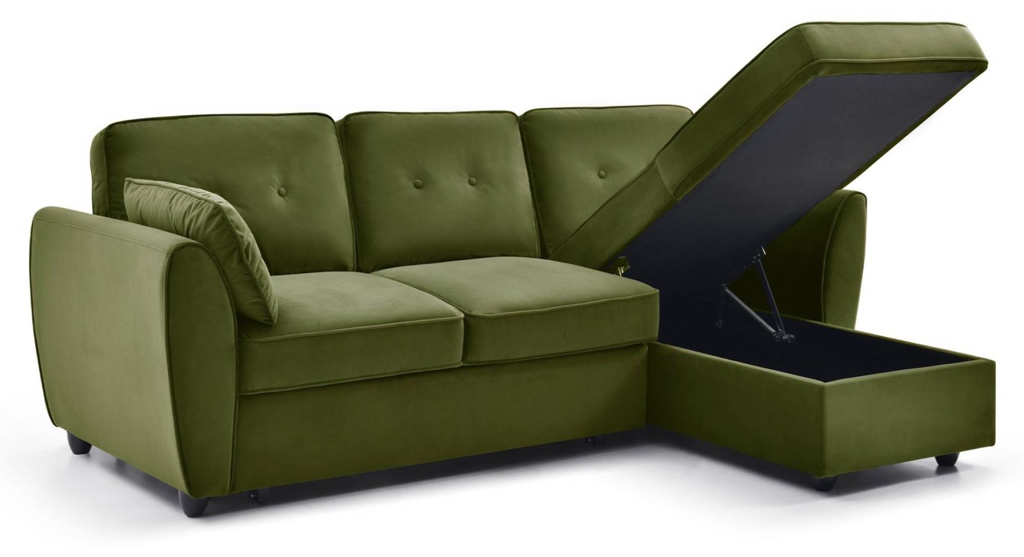 Product photograph of Willow Olive Green Velvet Fabric Corner Pull Out Sofa Bed With Storage from Choice Furniture Superstore.