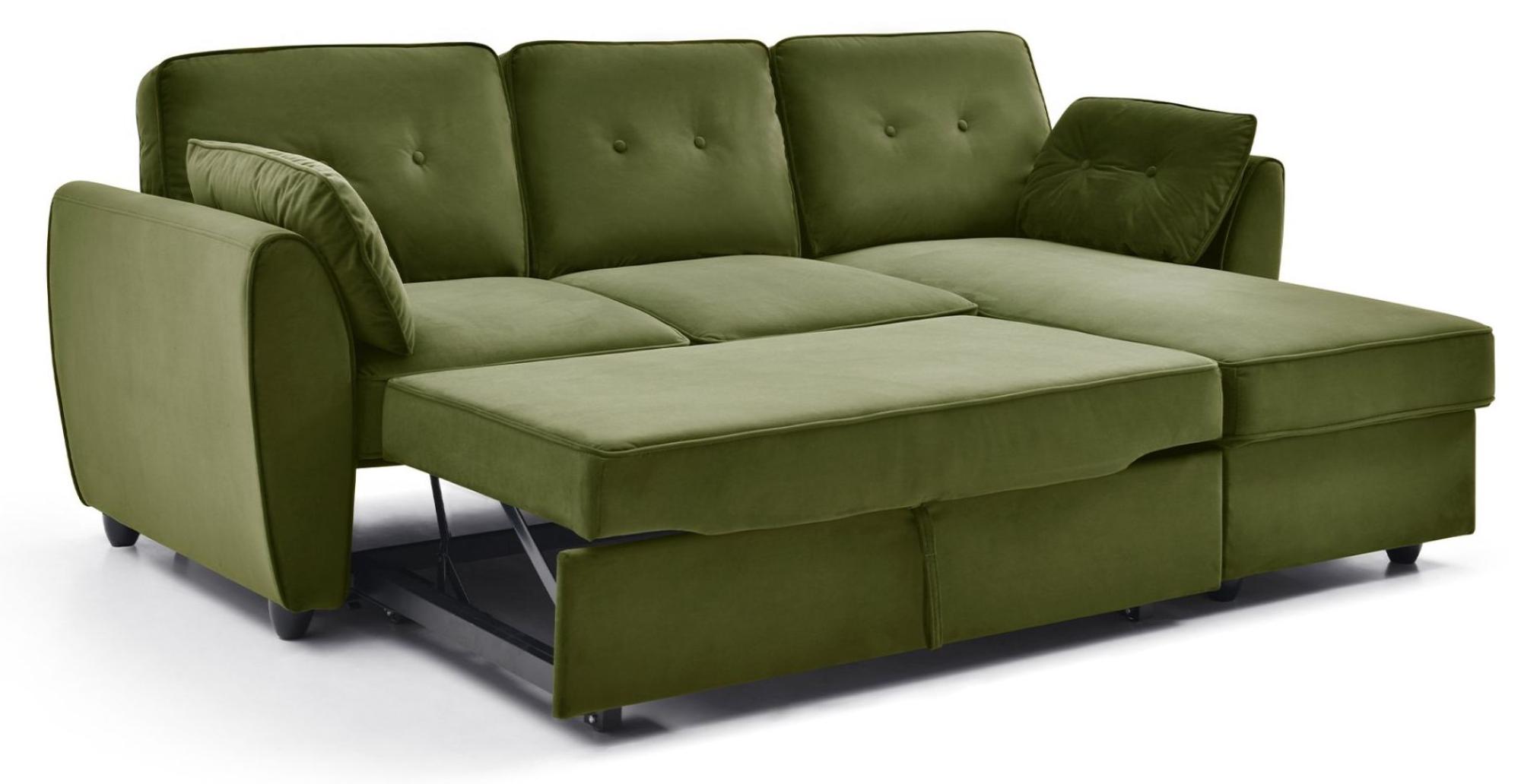 Product photograph of Willow Olive Green Velvet Fabric Corner Pull Out Sofa Bed With Storage from Choice Furniture Superstore.