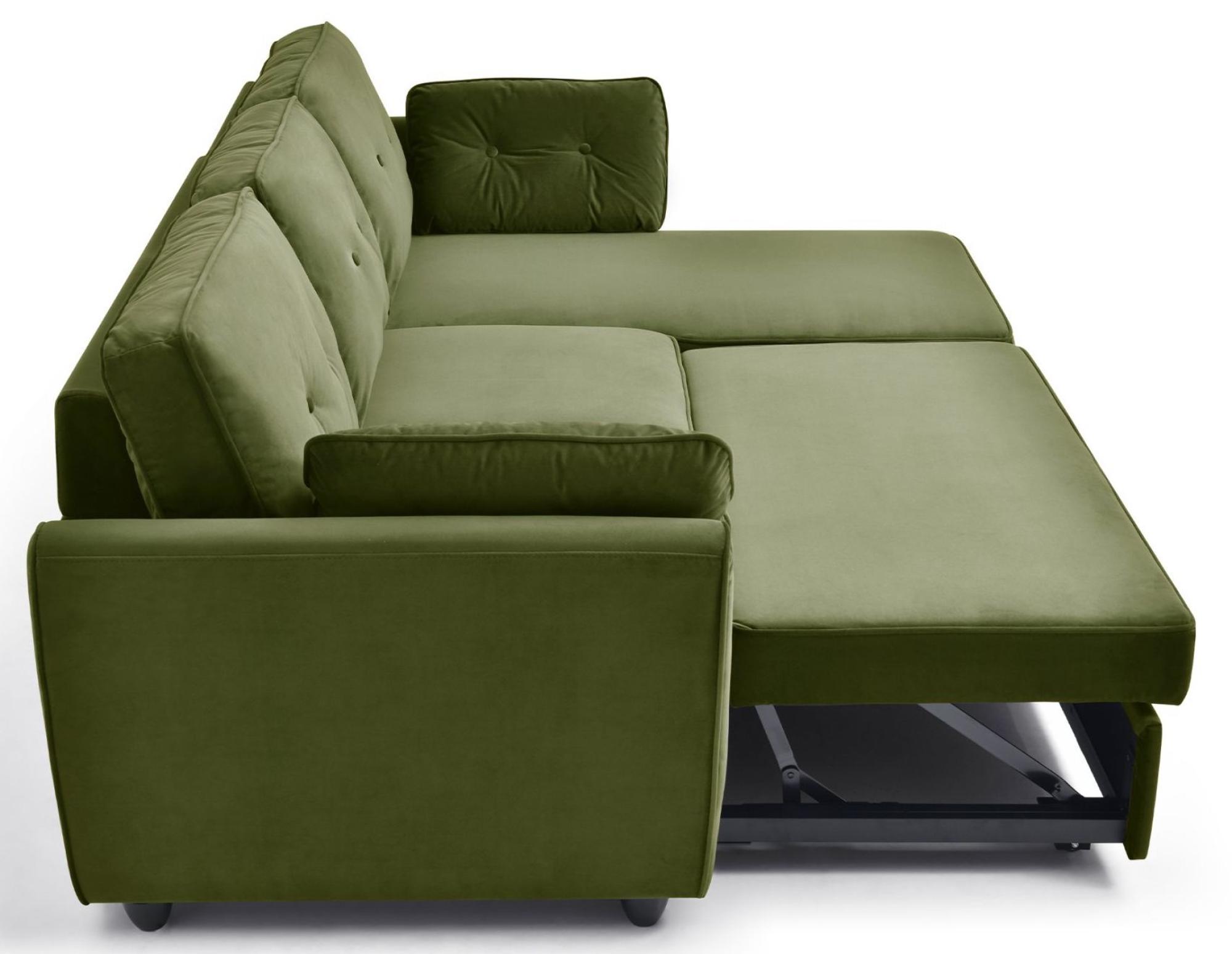 Product photograph of Willow Olive Green Velvet Fabric Corner Pull Out Sofa Bed With Storage from Choice Furniture Superstore.