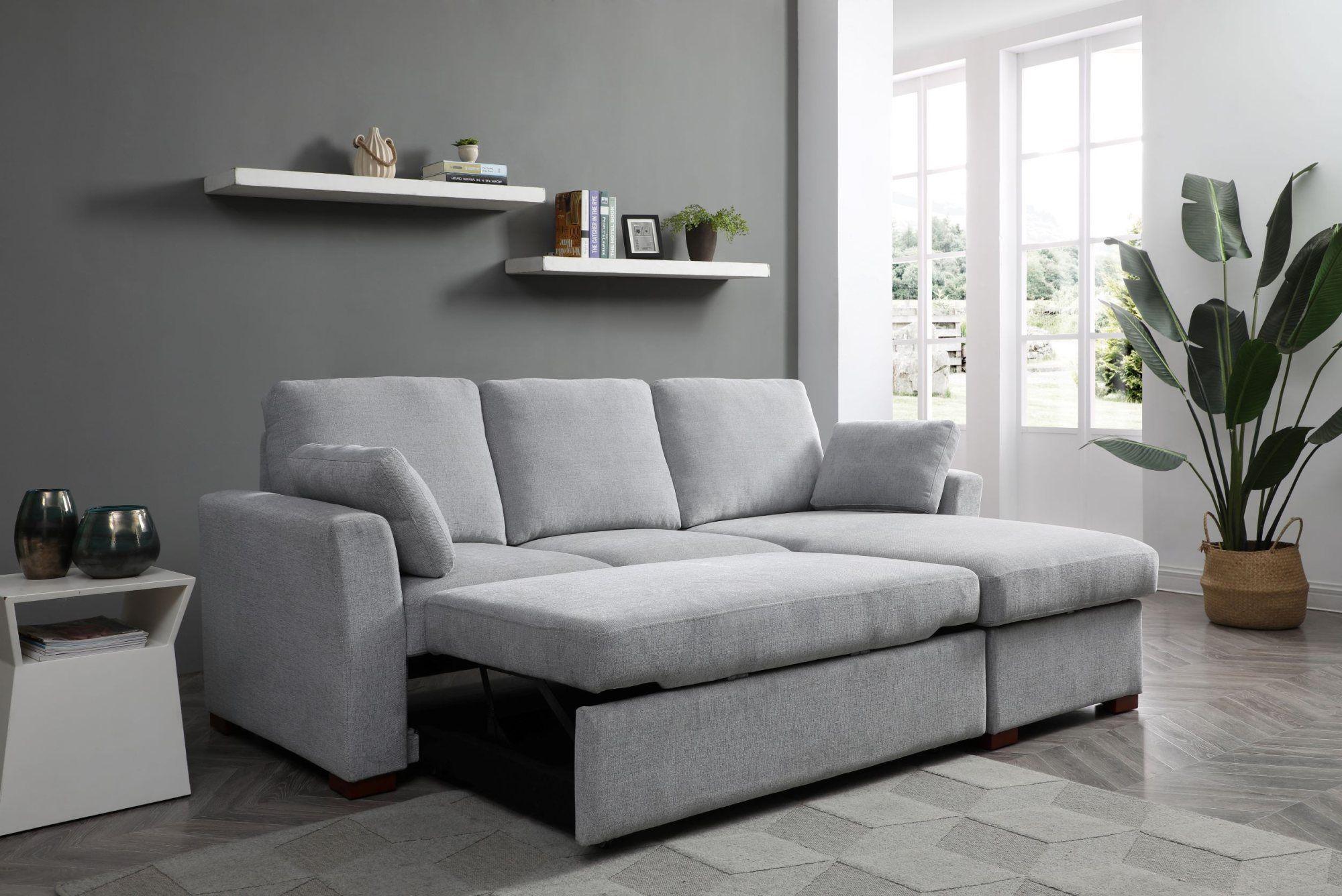 Product photograph of Sorrento Grey Fabric Corner Pull Out Sofa Bed With Storage from Choice Furniture Superstore.