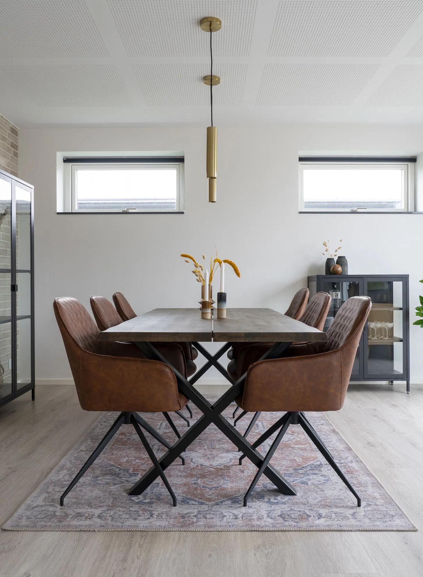 Product photograph of 2 X Vance Brown Leather Swivel Dining Chair With Black Legs from Choice Furniture Superstore.