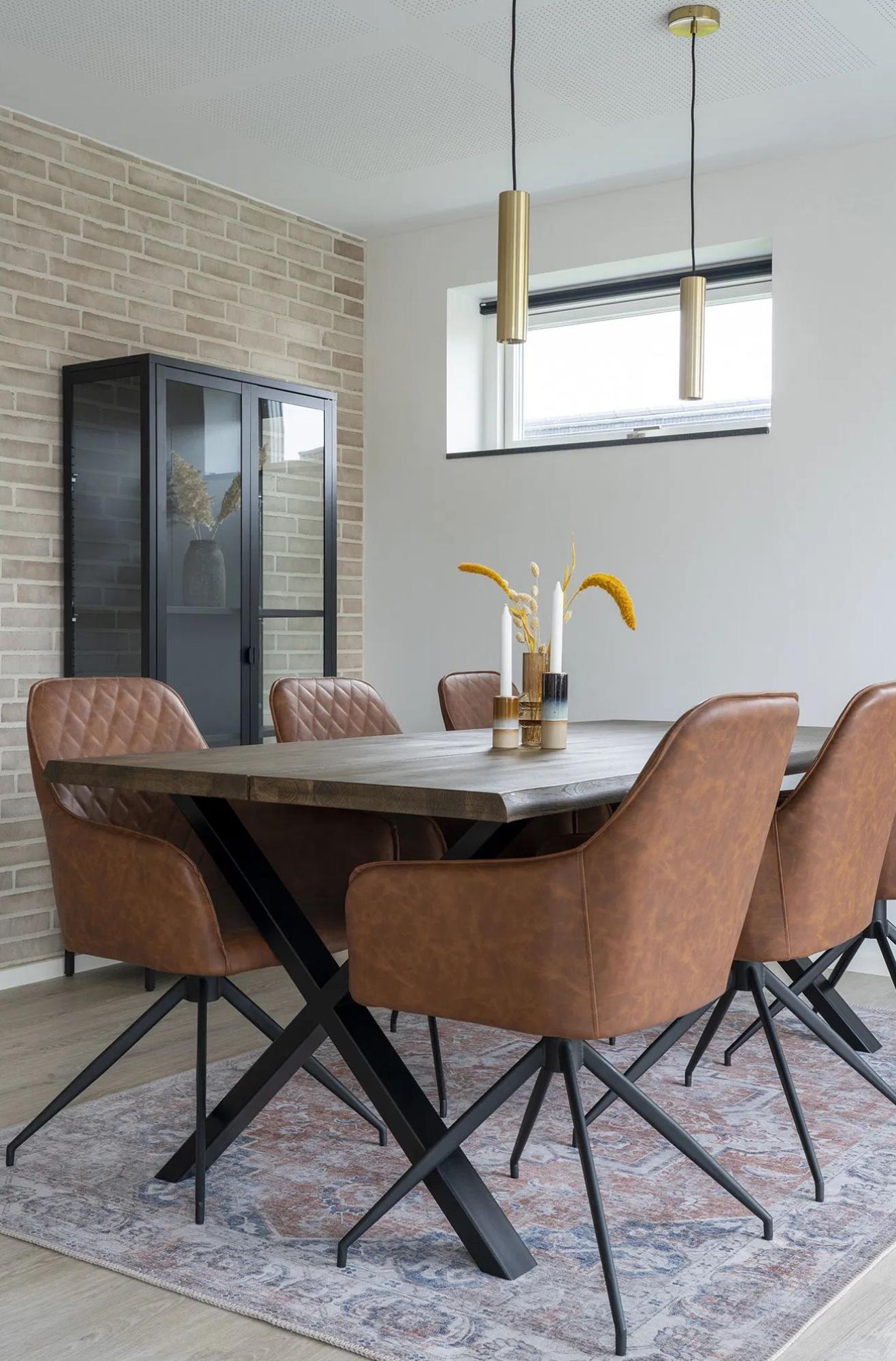 Product photograph of 2 X Vance Brown Leather Swivel Dining Chair With Black Legs from Choice Furniture Superstore.