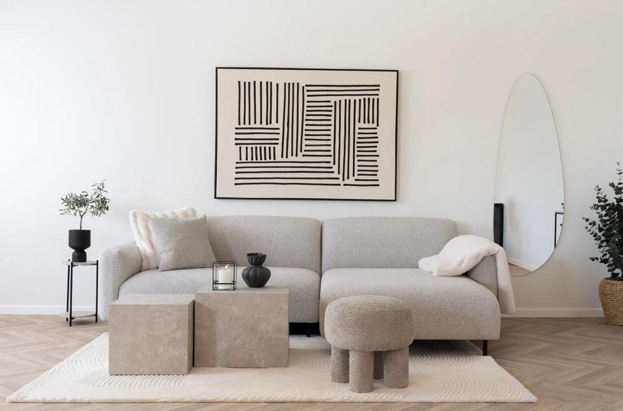 Product photograph of Posey Light Grey Boucle Fabric Right Hand Facing Lounge Sofa With Black Legs from Choice Furniture Superstore.