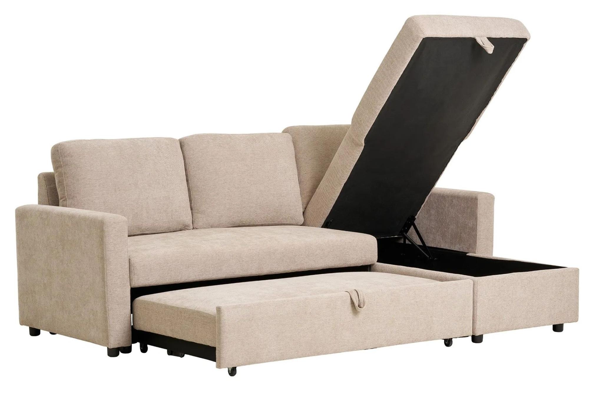 Product photograph of Belfast Sand Fabric Chaise Longue Pull Out Sofa Bed from Choice Furniture Superstore.